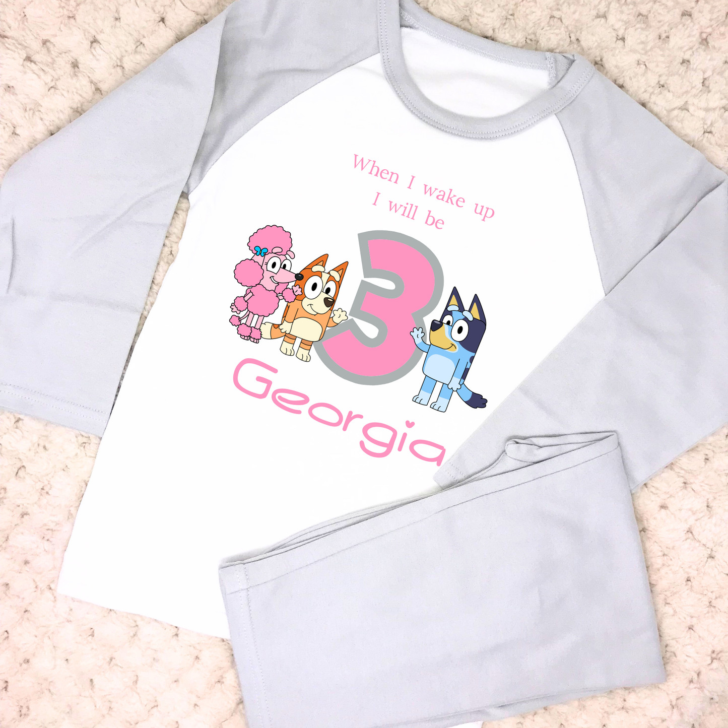 Bluey Birthday Pyjamas, Personalised Girls Bluey, Bingo & Coco Birthday PJs, when i wake up bluey,, bluey birthday gift, personalised bluey for birthdays