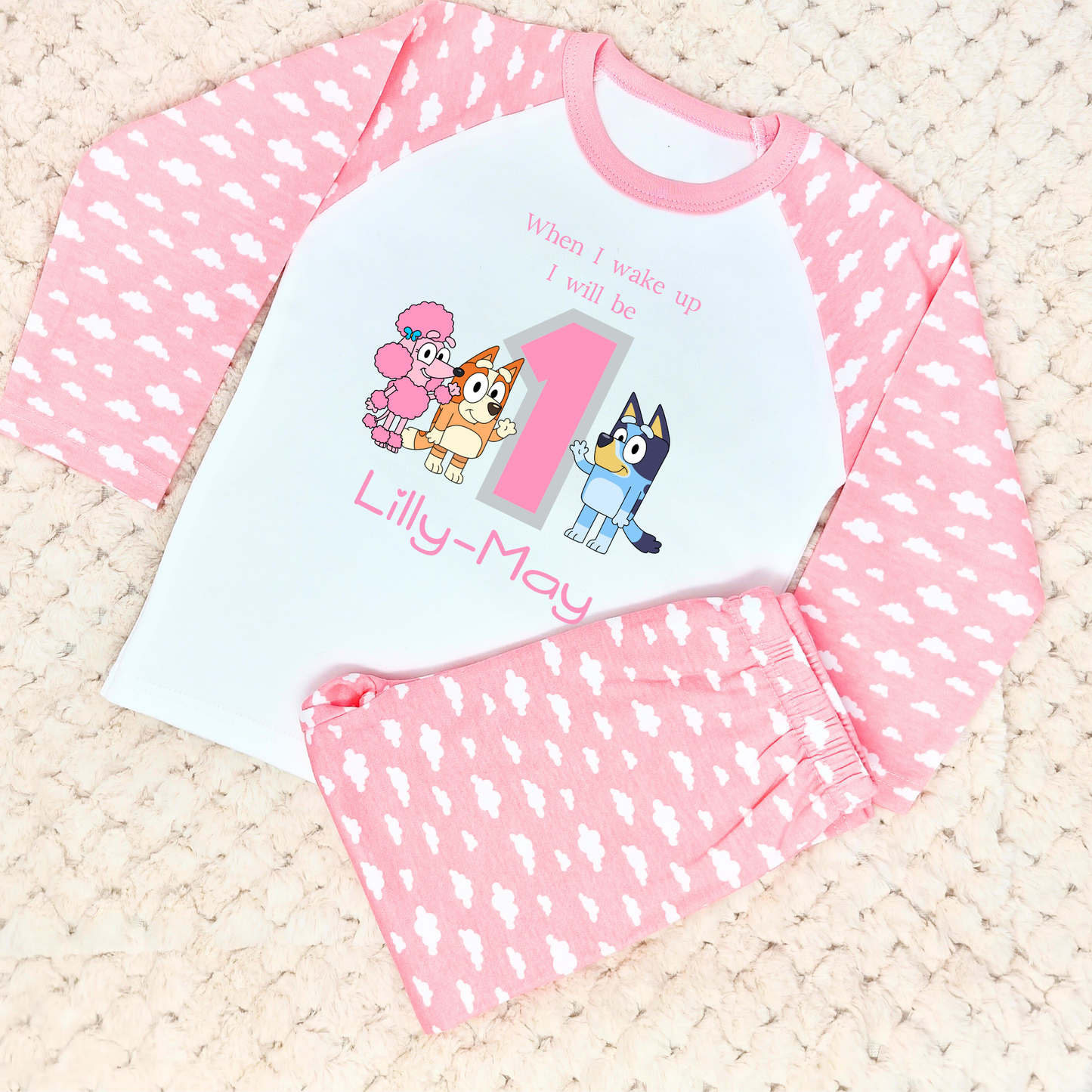 Bluey Birthday Pyjamas, Personalised Girls Bluey, Bingo & Coco Birthday PJs, when i wake up bluey,, bluey birthday gift, personalised bluey for birthdays