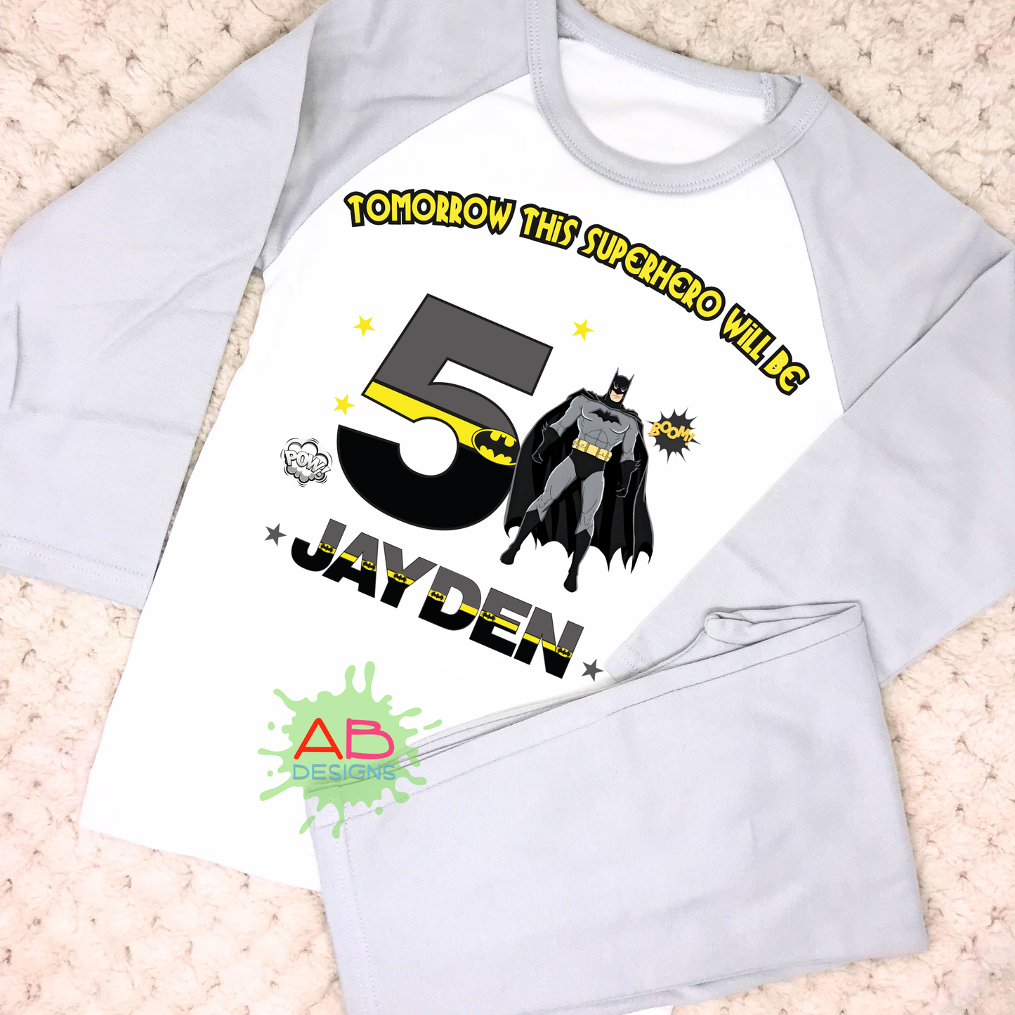 Batman birthday pyjamas, when i wake up batman, boys superhero pjs, batman pjs with name age