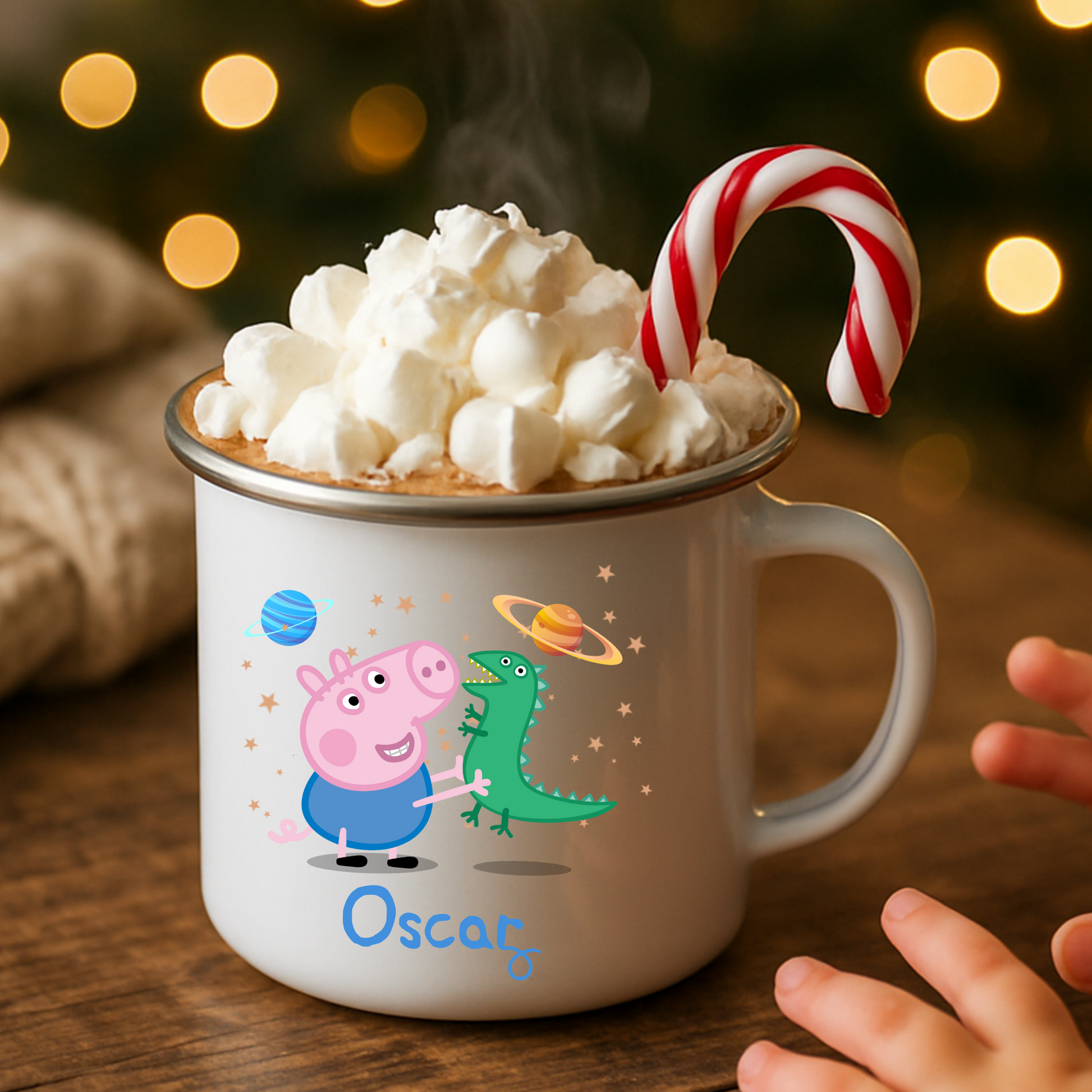 Personalised George pig mug, Boys Personalised George Pig Enamel Mug with custom name and message