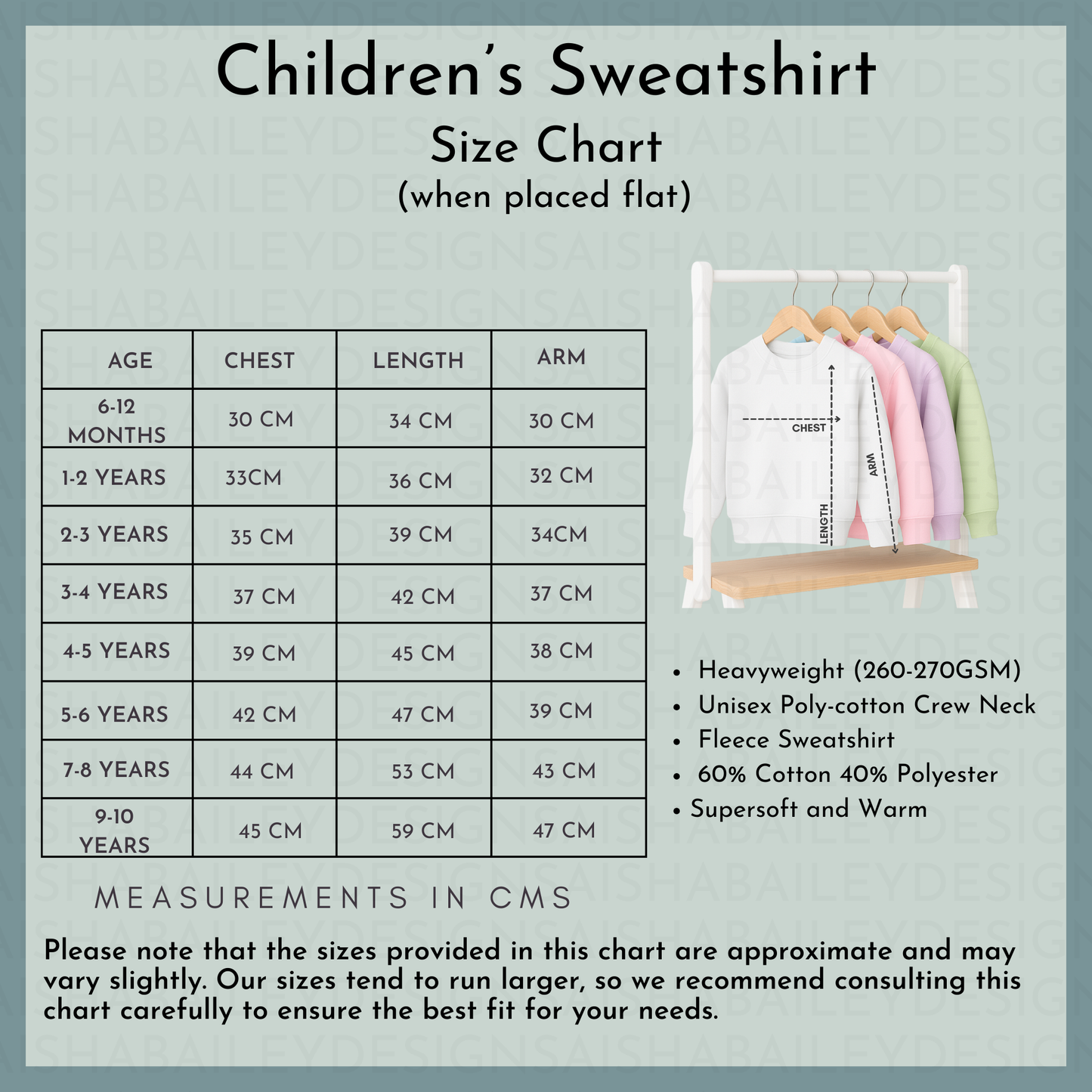 Boys Easter Top: Sweatshirt size chart