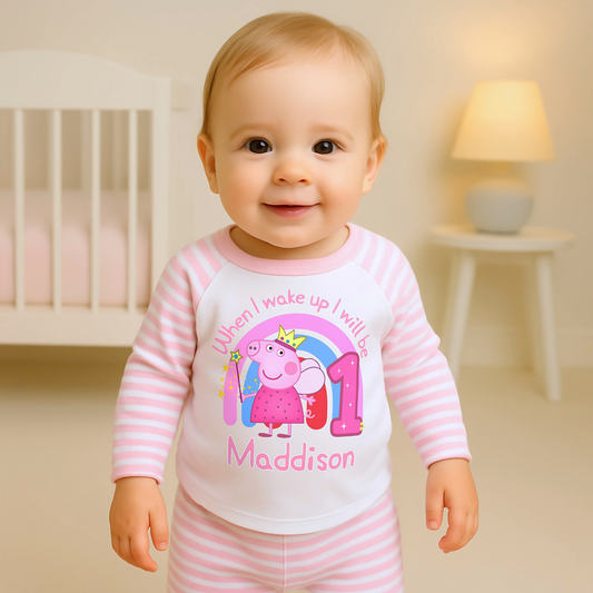 Peppa Pig Birthday Pyjamas - Personalised Peppa Pig Fairy Birthday PJs for Girls, when I wake up peppa pig, peppa pig pjs, birthday pjs peppa pig, personalised peppa pig birthday pyjamas