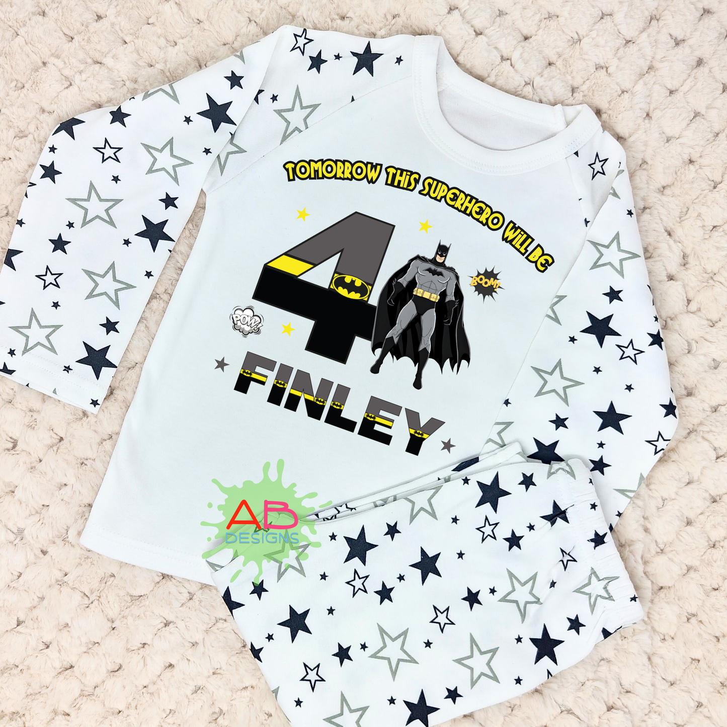 Batman birthday pyjamas, when i wake up batman, boys superhero pjs, batman pjs with name age