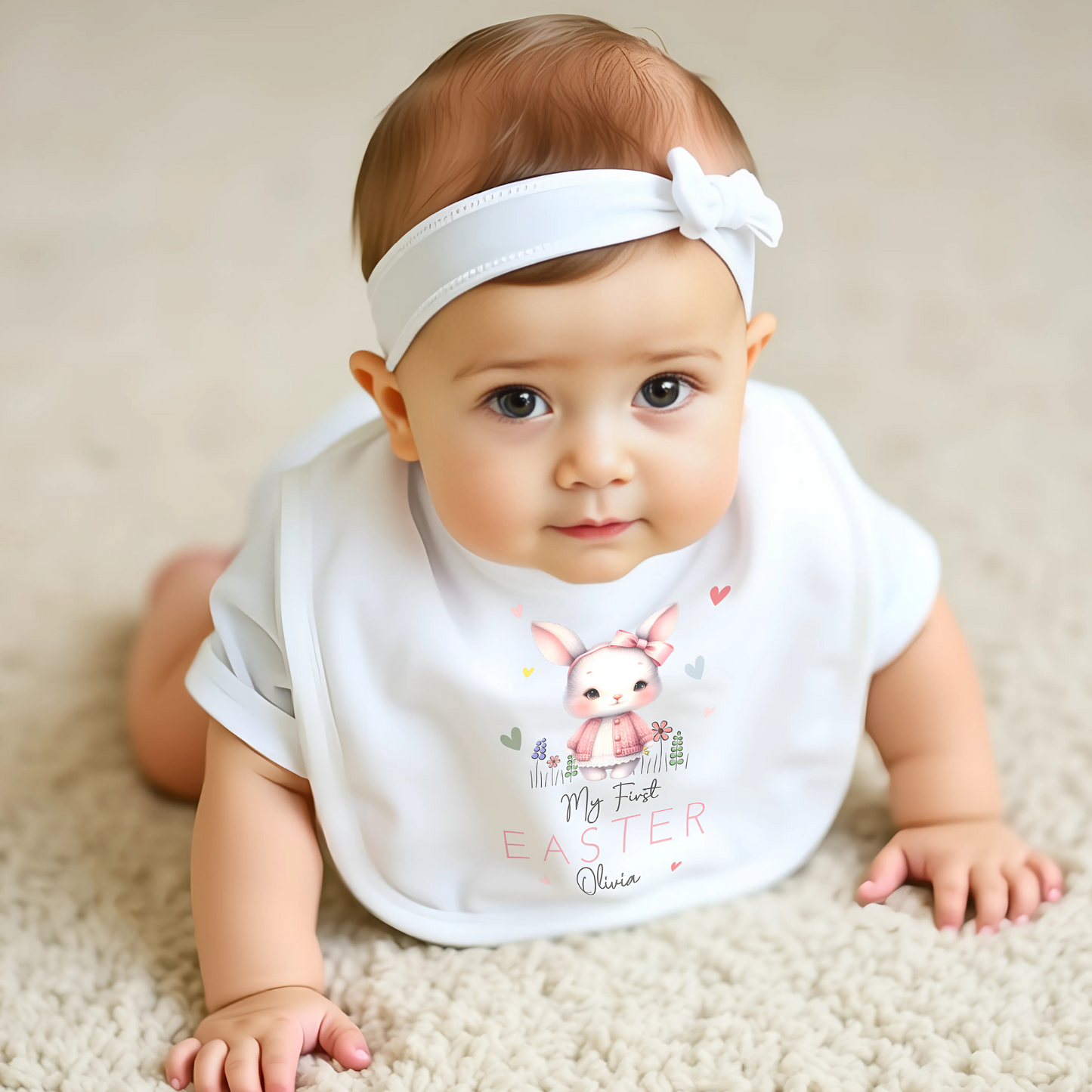 Easter Bib - Baby's First Personalised Easter Bib for Girls, newborn first easter outfit, baby easter outfit, baby first easter clothes