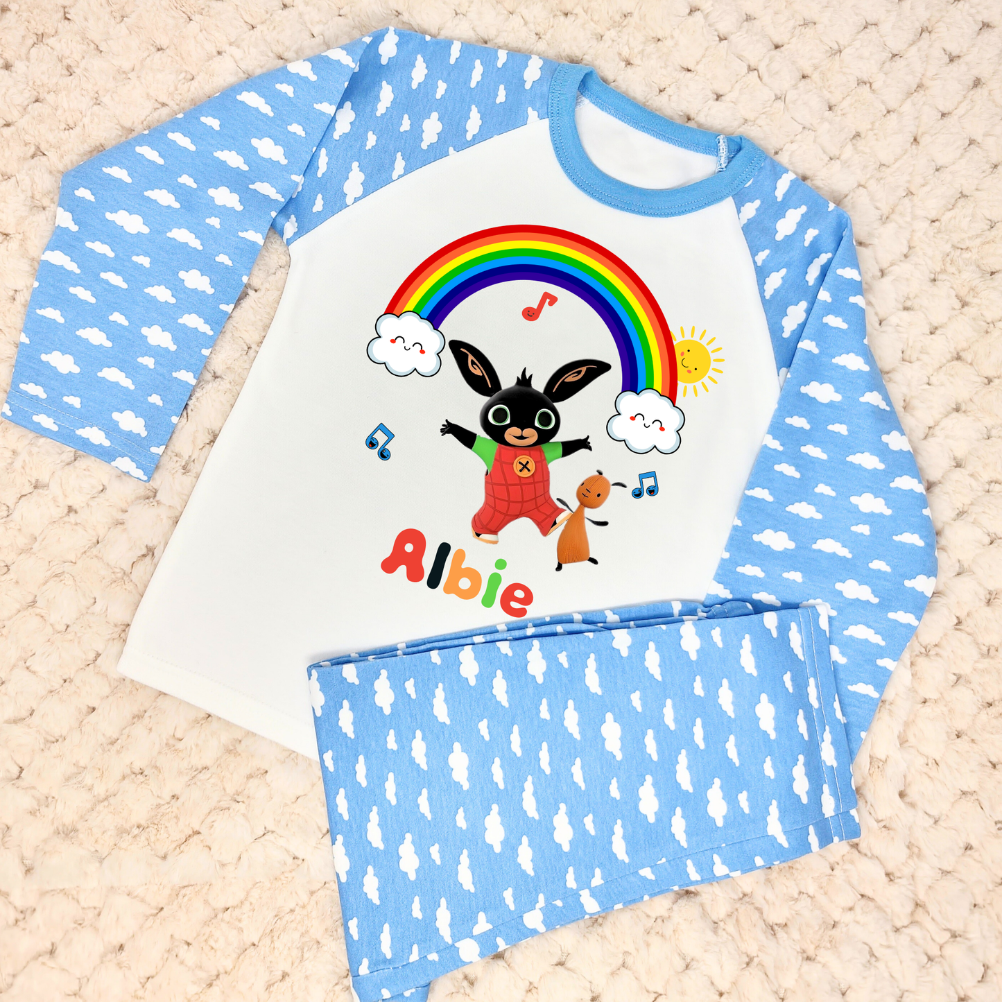 Bing bunny personalised pyjamas, bing bunny with name, Bing bunny custom pjs, bing and floppy pyjamas