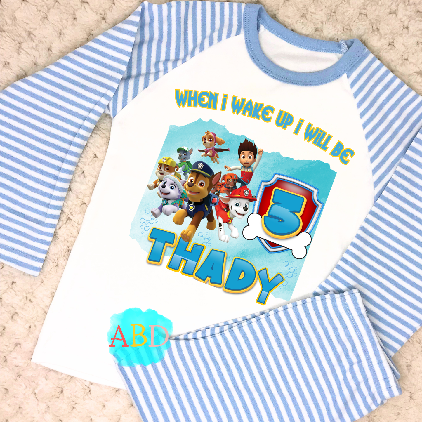 Paw patrol birthday pyjamas, when i wake up paw patrol, paw patrol name age, boys paw patrol birthday, gift for boys