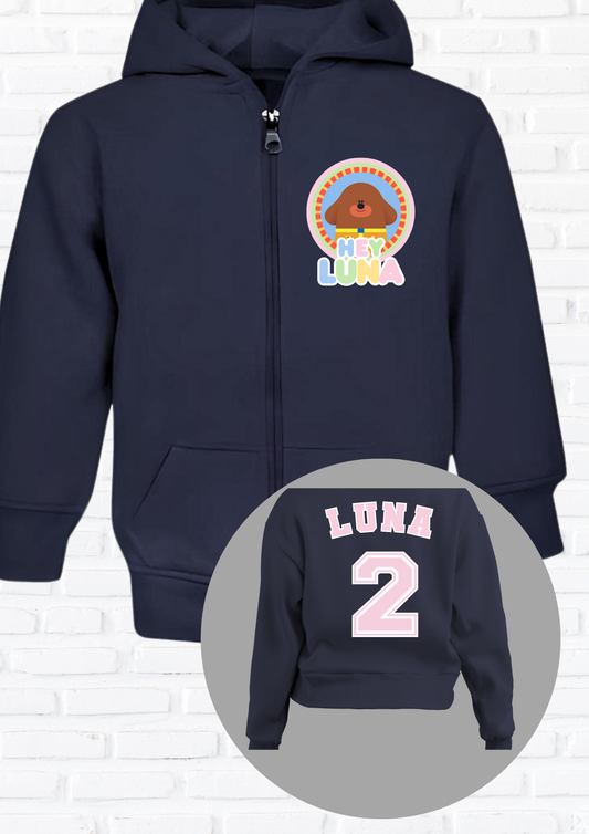 Girls Custom Hoodie: Personalised Hey Duggee Hoodie with zip