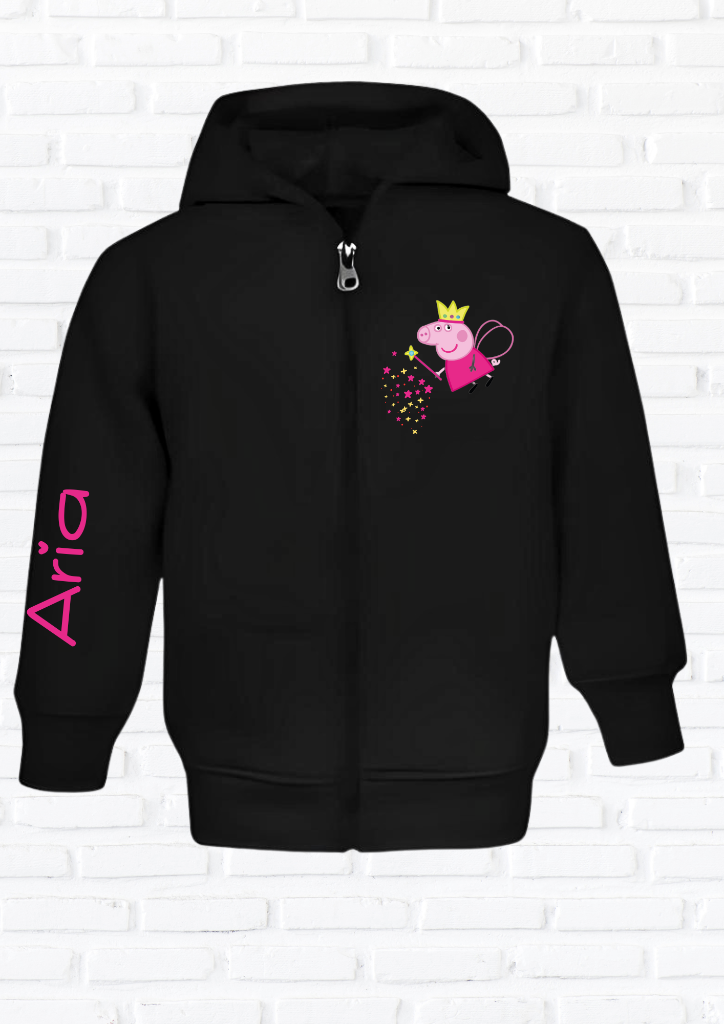 Personalised Girls Peppa Pig White Hoodie, Printed on Arm, Girls Custom Birthday Hoodie, Kids Oversized Hoodie, custom Zip up hoody, peppa hoodie with name
