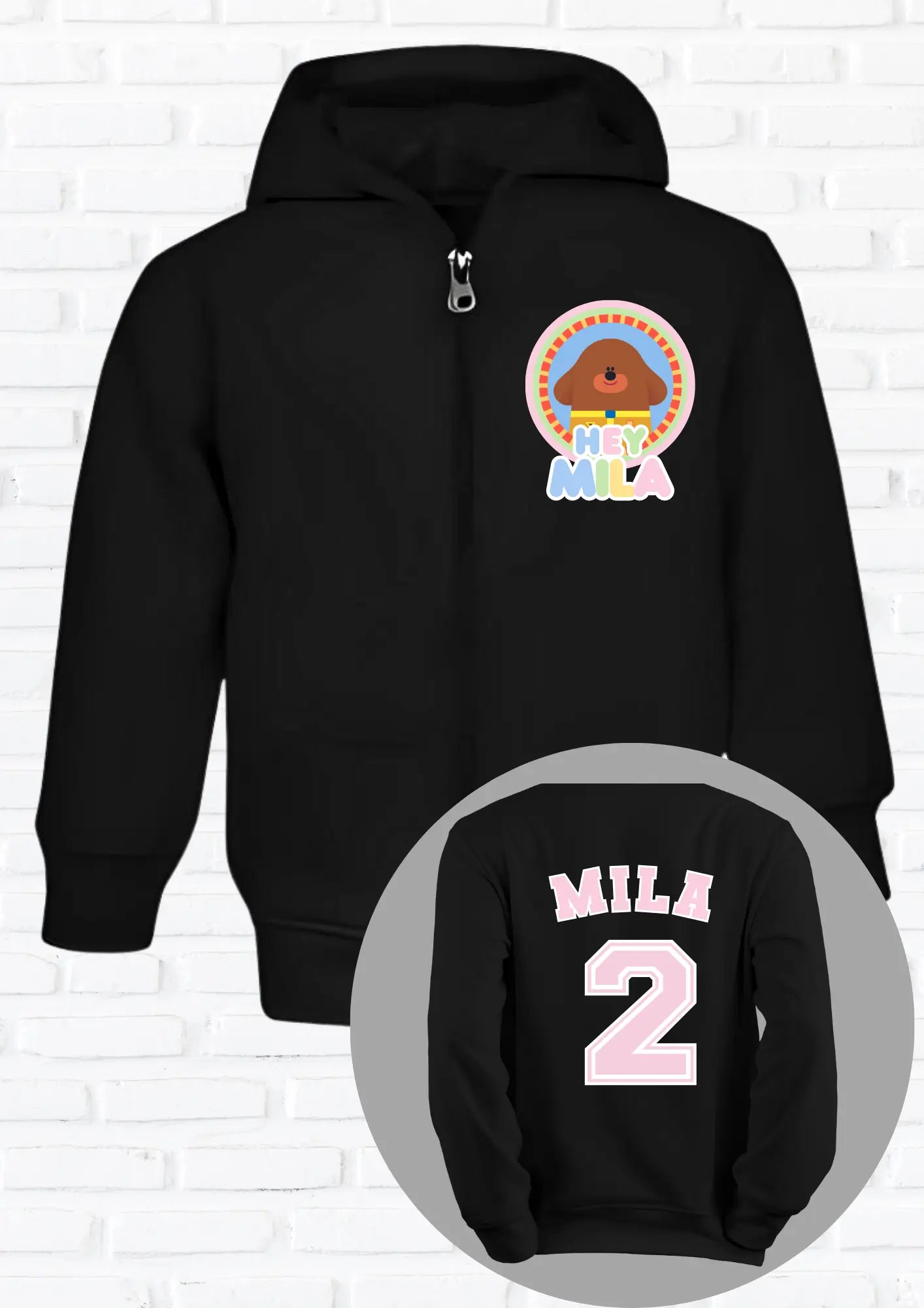 Girls Custom Hoodie: Personalised Hey Duggee Hoodie with zip
