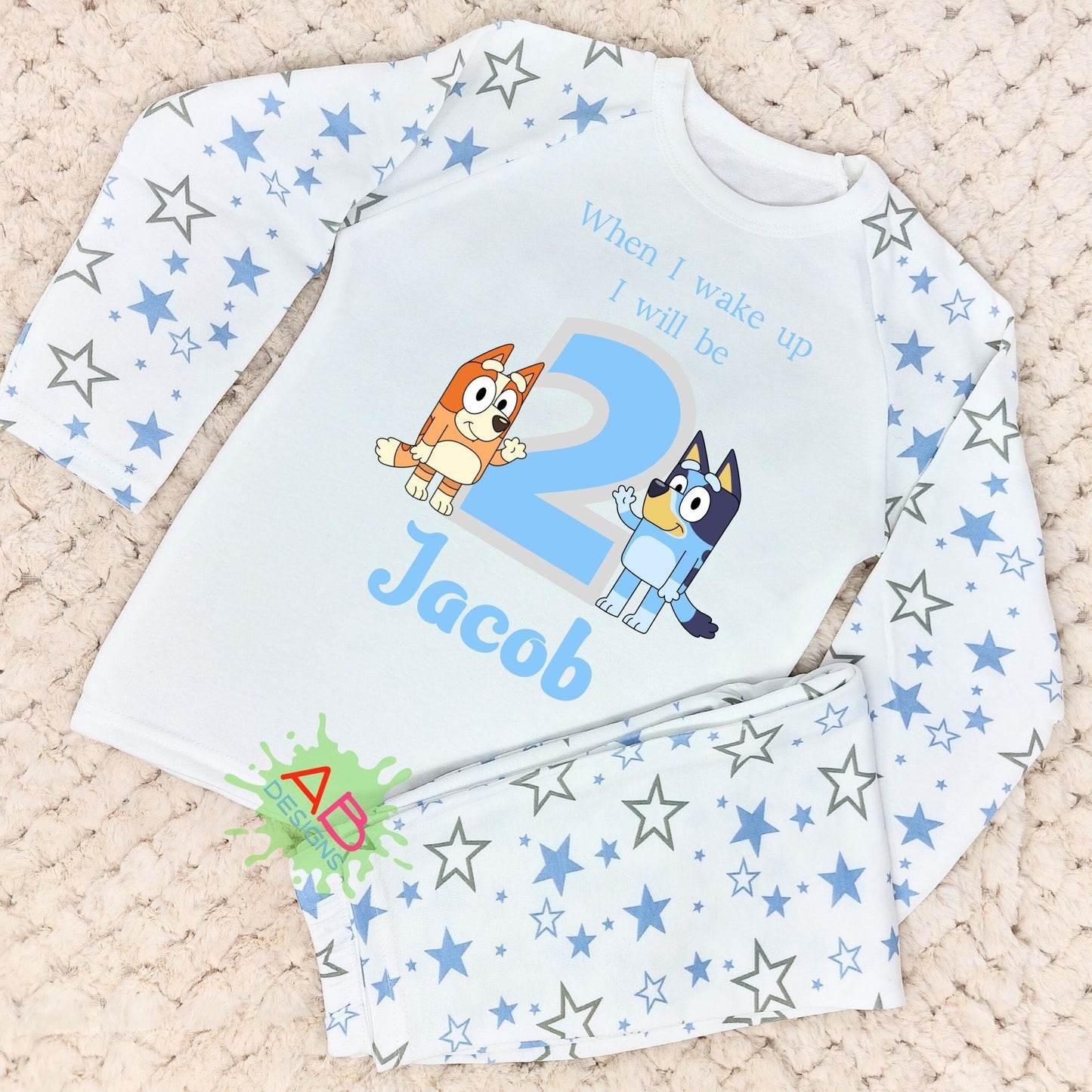 ersonalised bluey, when i wake up bluey, bluey and bingo pyjamas, boys bluey birthday gift