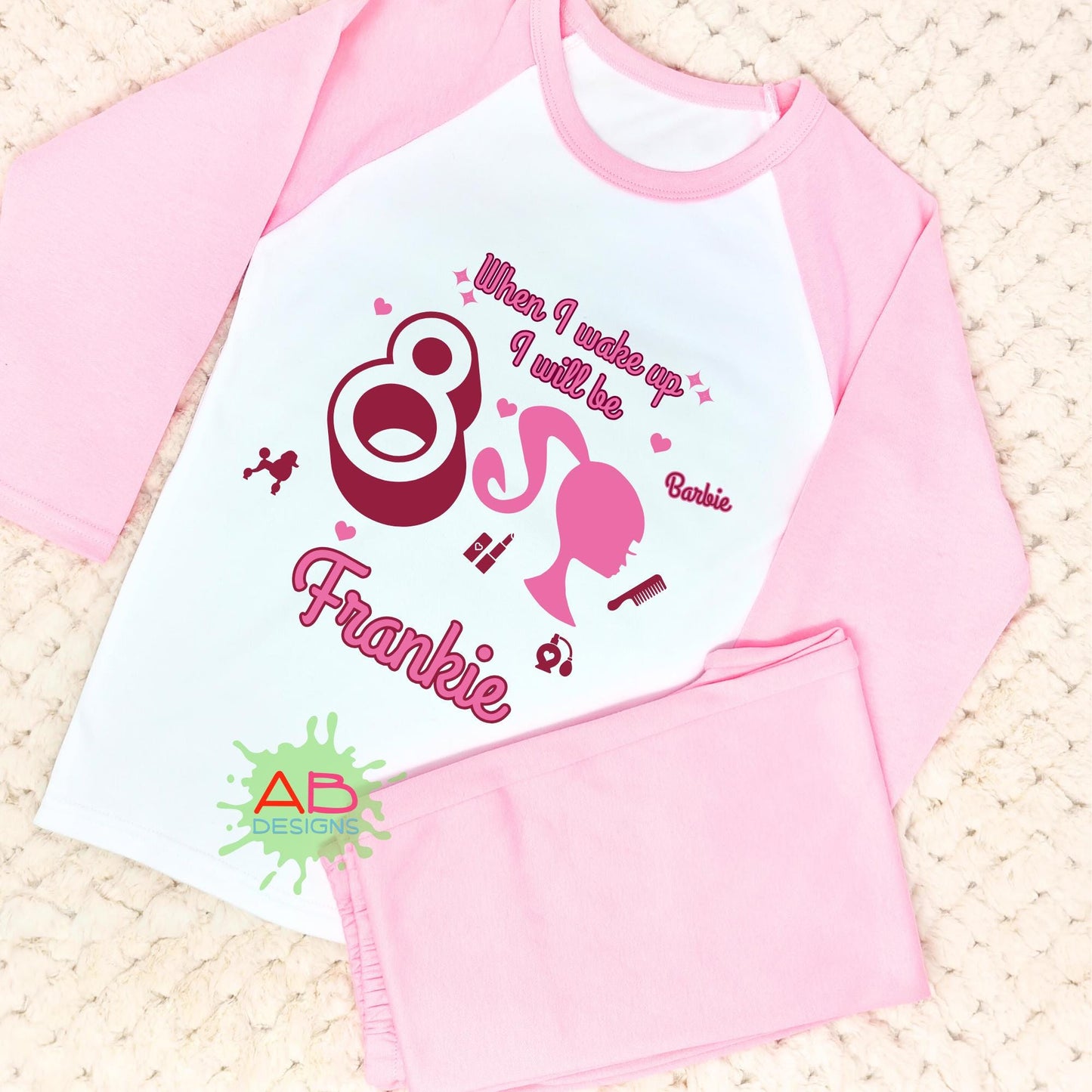 Barbie Birthday pyjamas, when i wake up barbie, barbie personalised, barbie gift for girl