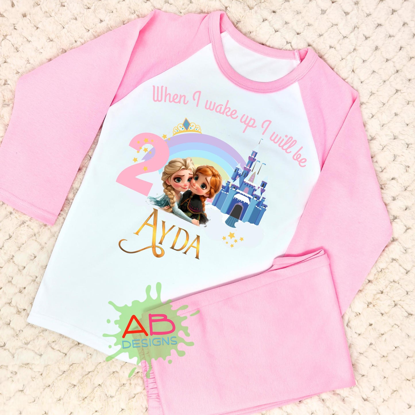 Frozen birthday pyjamas, princess Elsa and Anna PJs, When I wake up Elsa and Anna, Frozen Elsa and Anna PJs