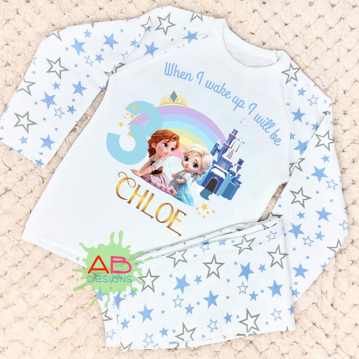 Frozen birthday pyjamas, princess Elsa and Anna PJs, When I wake up Elsa and Anna, Frozen Elsa and Anna PJs