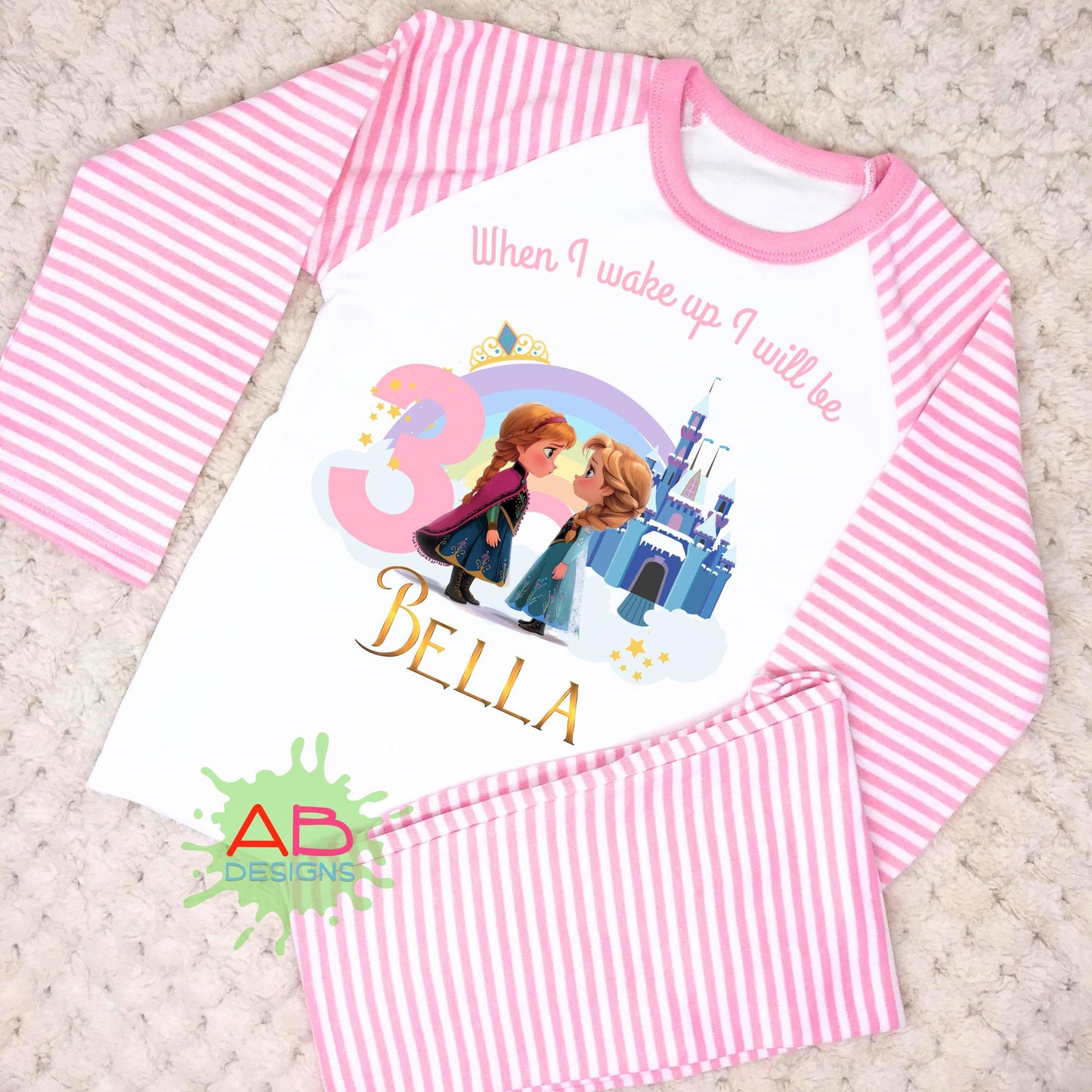 Frozen birthday pyjamas, princess Elsa and Anna PJs, When I wake up Elsa and Anna, Frozen Elsa and Anna PJs