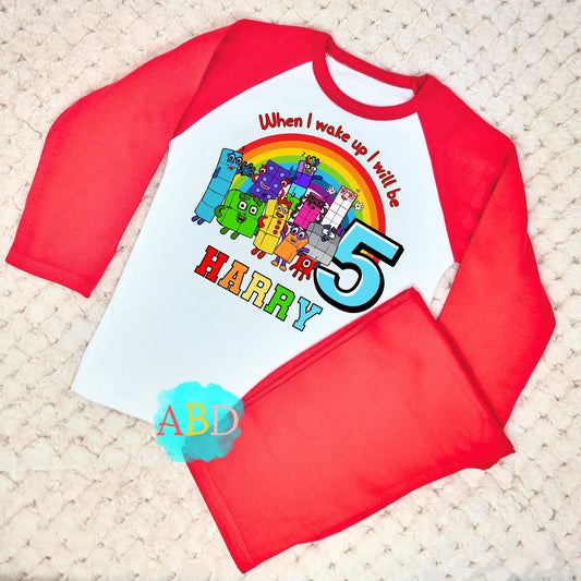 Numberblocks birthday pyjamas, Personalised NumberBlocks with Name, When I wake up Numberblocks, boys numberblocks pjs,
