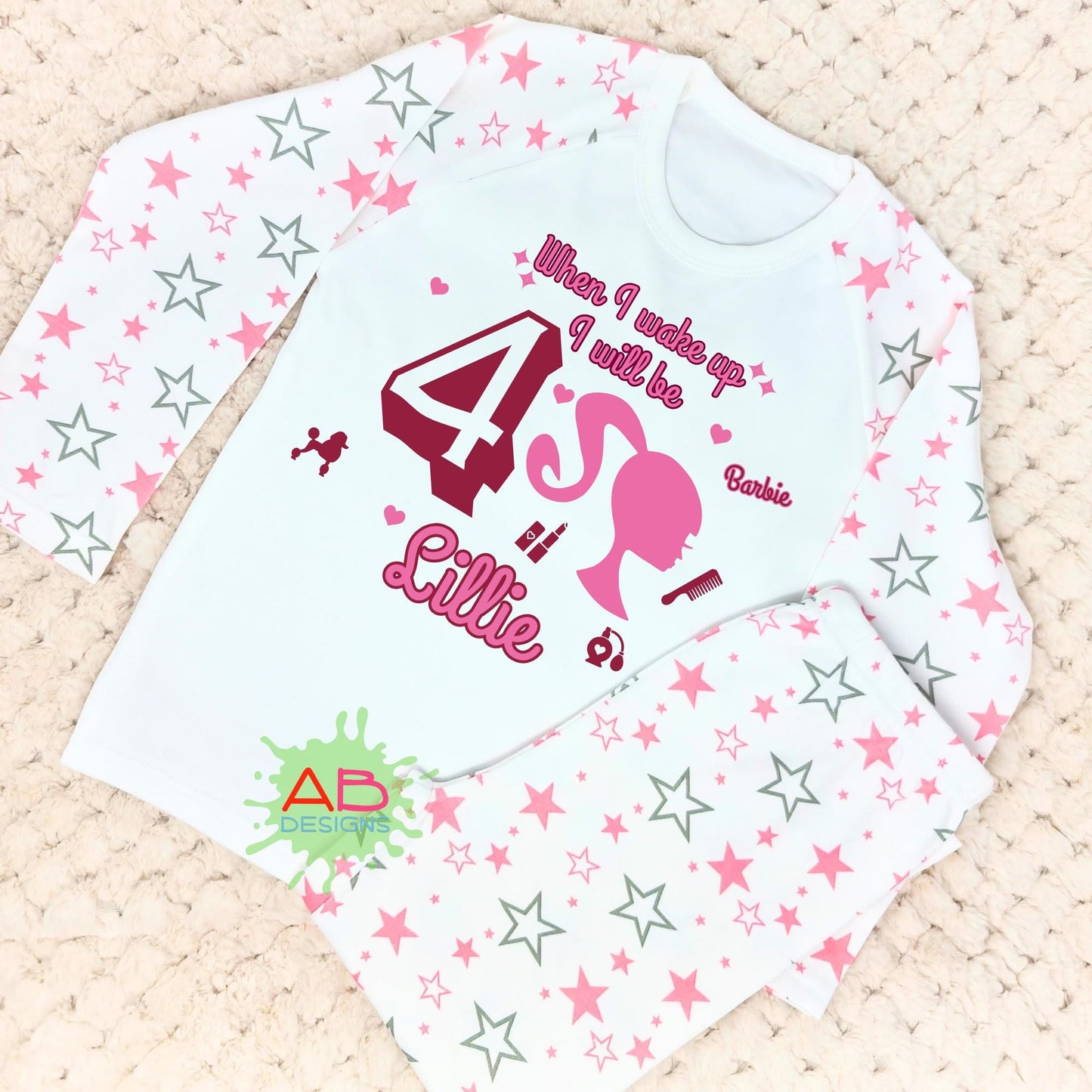 Barbie Birthday pyjamas, when i wake up barbie, barbie personalised, barbie gift for girl
