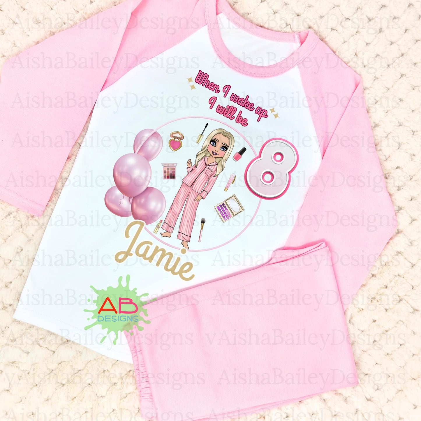 makeup doll birthday pyjamas, when i wake up makeup pyjamas, makeup doll pjs, PLouise makeup pjs, when i wake up PLouise