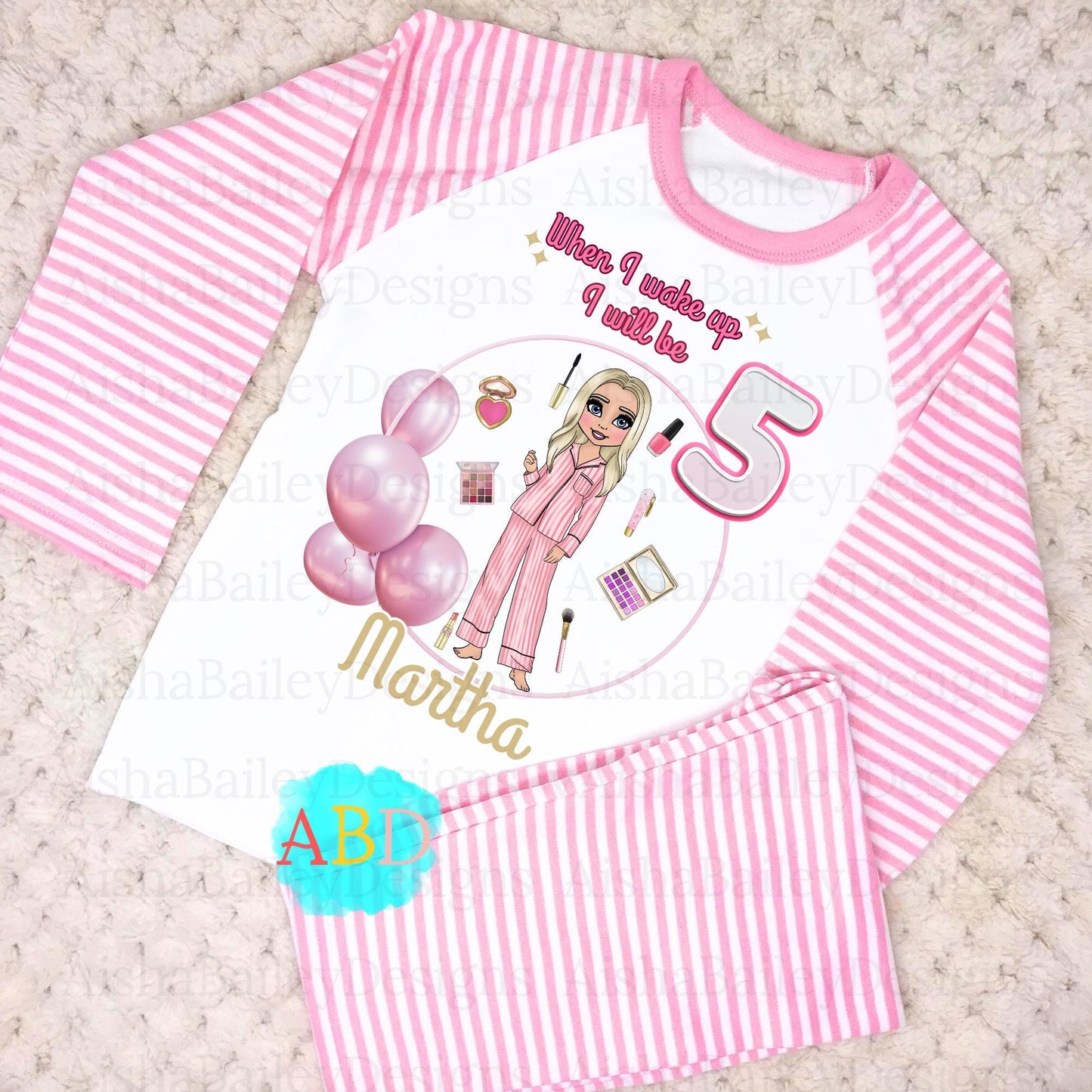 makeup doll birthday pyjamas, when i wake up makeup pyjamas, makeup doll pjs, PLouise makeup pjs, when i wake up PLouise