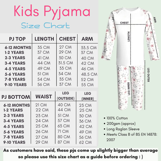 pyjama size chart