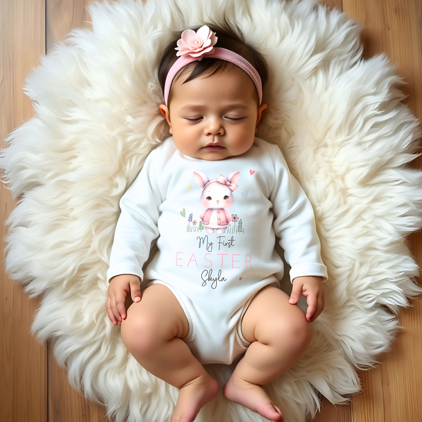 Easter Vest - Baby's First Personalised Easter Outfit for Girls, newborn first easter outfit, personalised first easter babygrow vest,