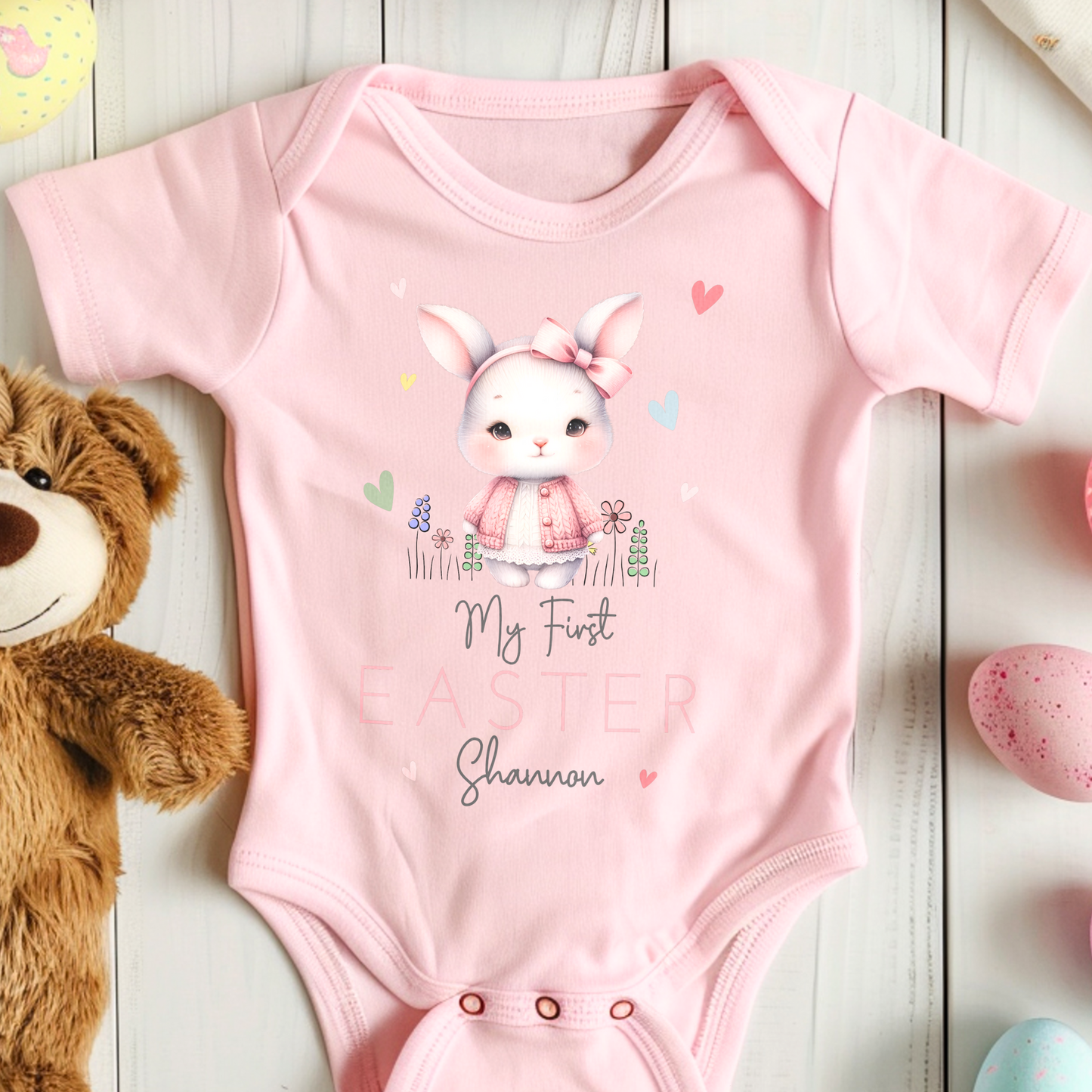Easter Vest - Baby's First Personalised Easter Outfit for Girls, newborn first easter outfit, personalised first easter babygrow vest,
