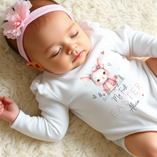 Easter Vest - Baby's First Personalised Easter Outfit for Girls, newborn first easter outfit, personalised first easter babygrow vest,