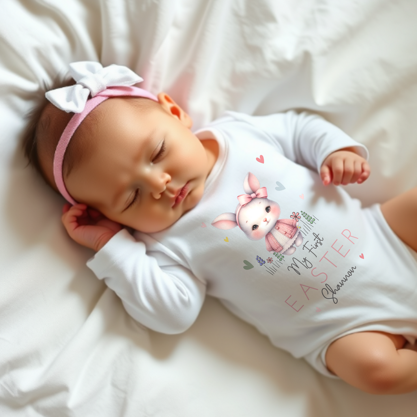 Easter Vest - Baby's First Personalised Easter Outfit for Girls, newborn first easter outfit, personalised first easter babygrow vest,