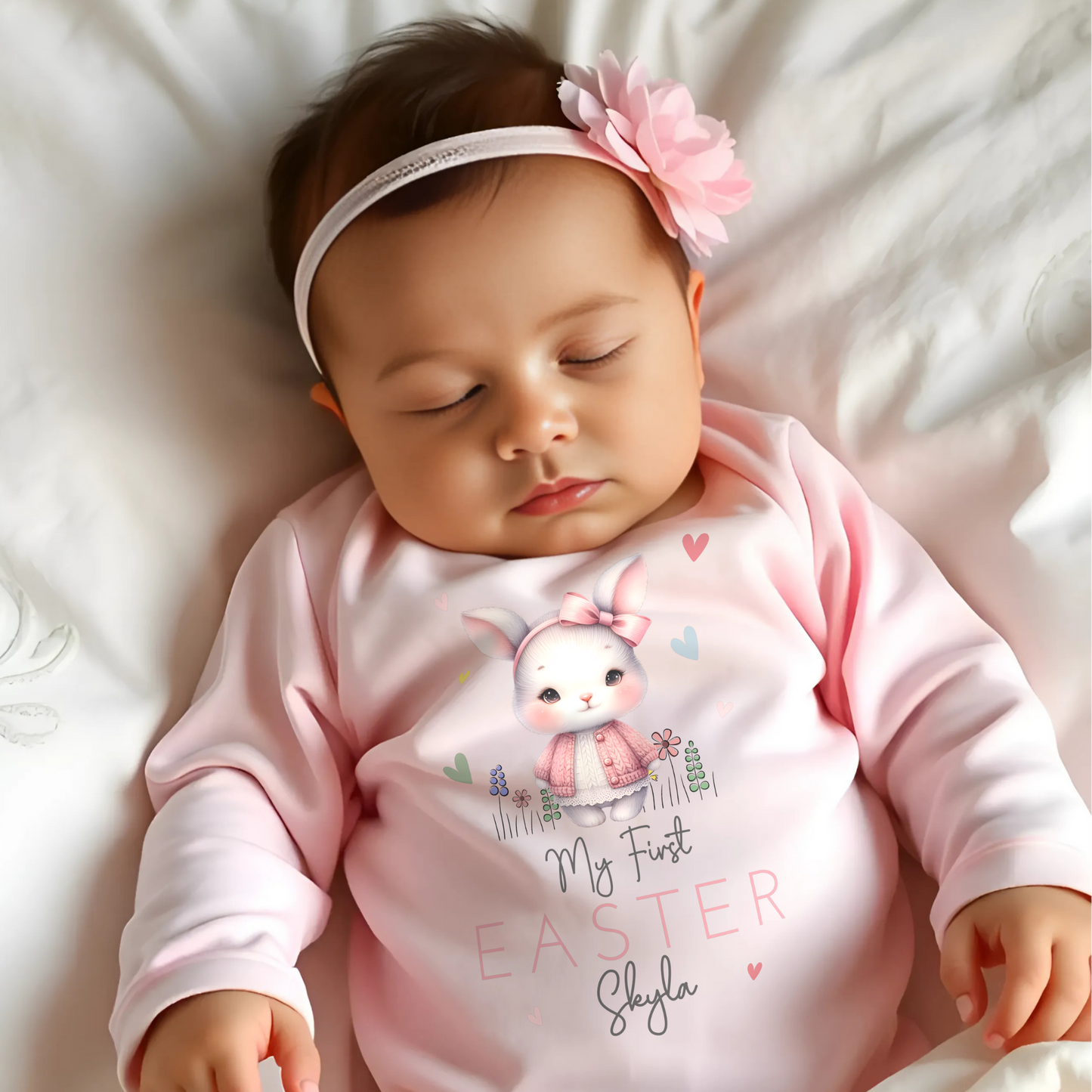 Easter Babygrow - Baby Girl's First Easter Personalised Outfit, newborn easter gift, personalised first easter outfit, my first easter babygrow