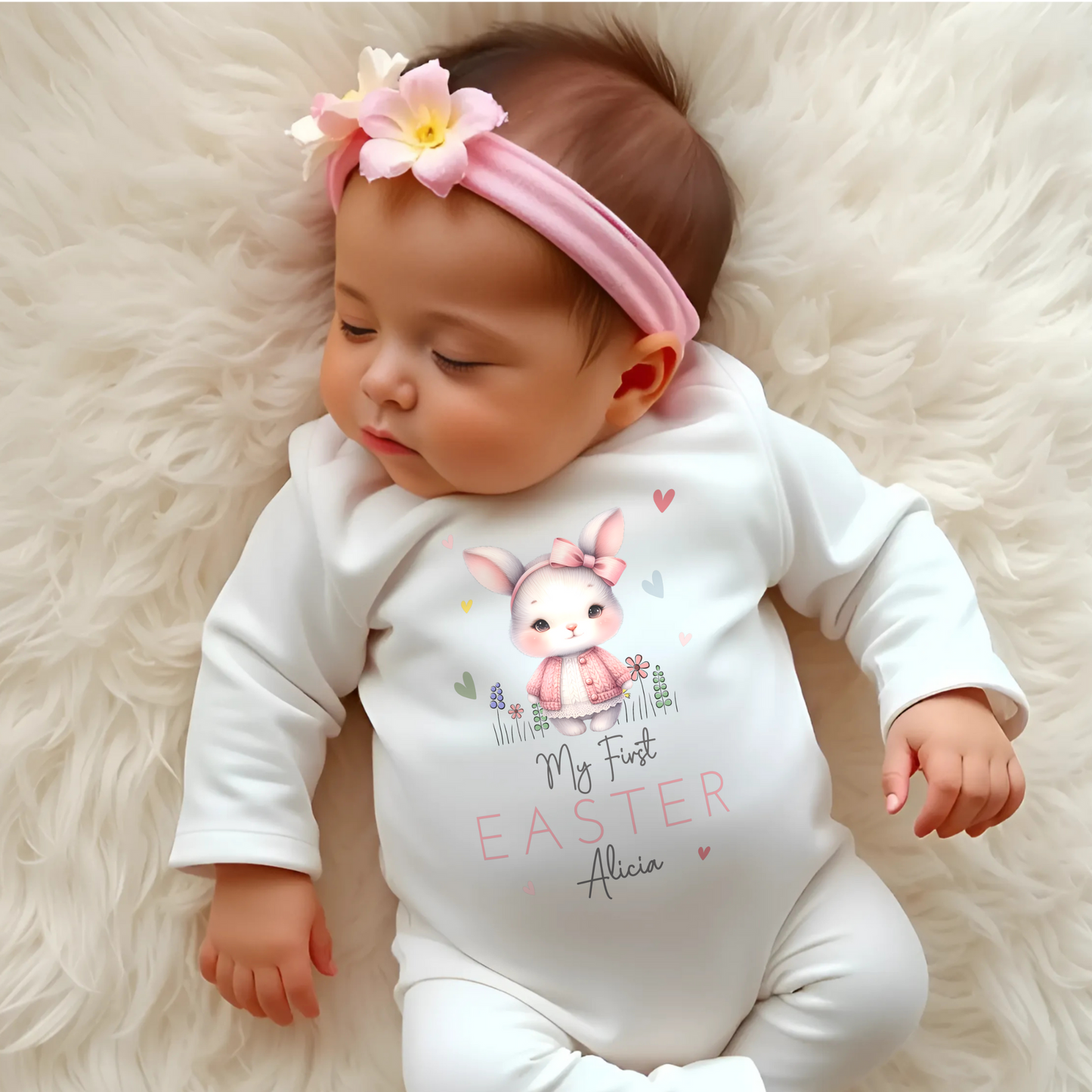 Easter Babygrow - Baby Girl's First Easter Personalised Outfit, newborn easter gift, personalised first easter outfit, my first easter babygrow