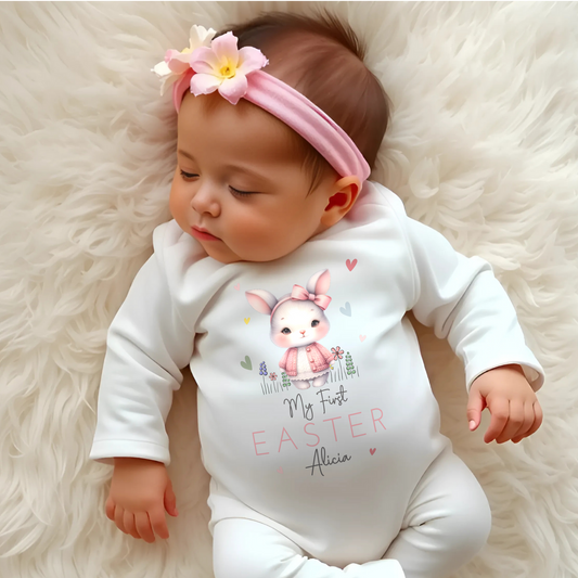 Easter Babygrow - Baby Girl's First Easter Personalised Outfit, newborn easter gift, personalised first easter outfit, my first easter babygrow