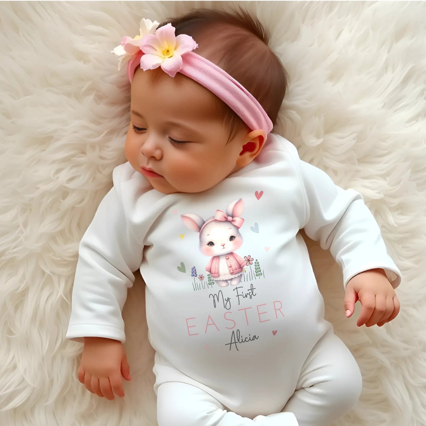 Newborn Easter Outfit - Baby's 1st Personalised Easter Wear, girls easter outfit, easter babygrow, girls easter outfit, newborn easter gift