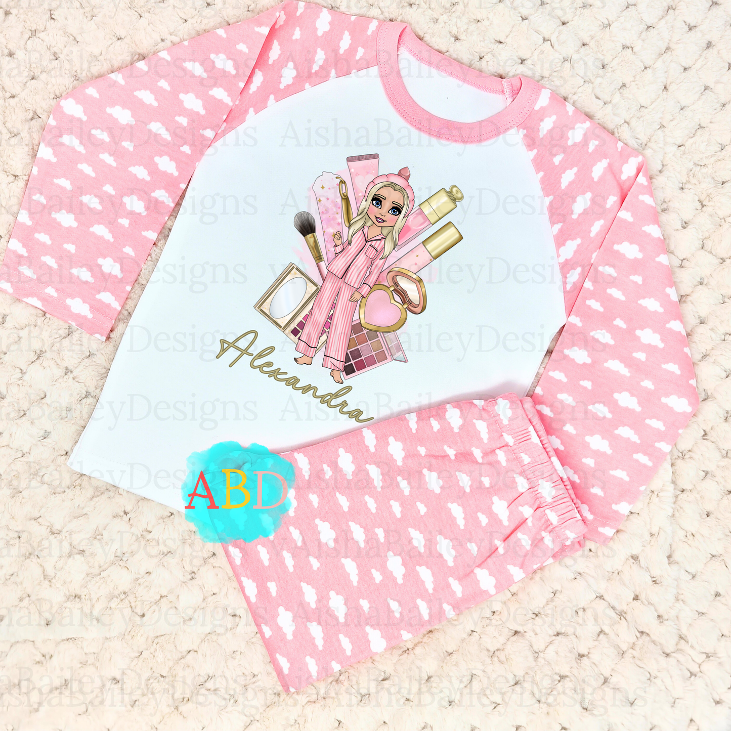 Custom PJs for Girls - Customisable Makeup Dolly Pyjama Gift, girls spa day pjs