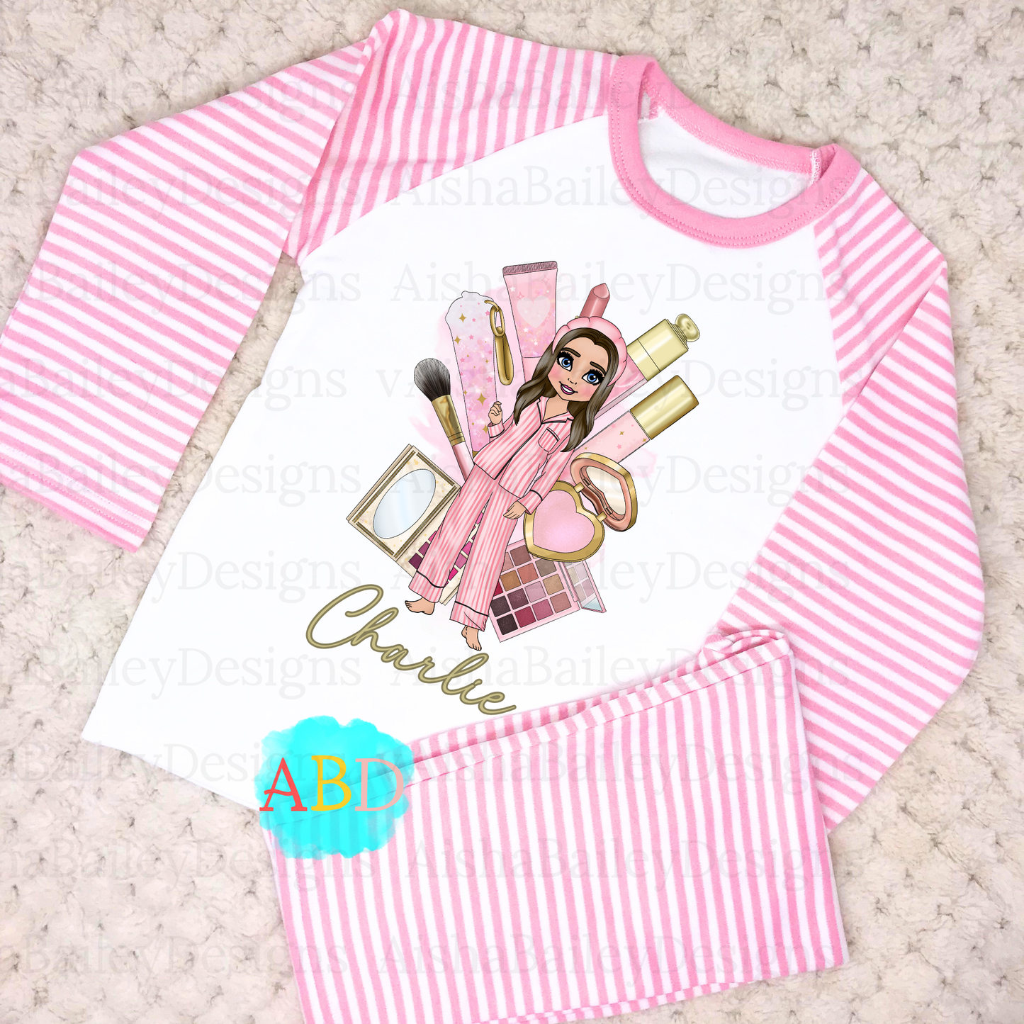 Custom PJs for Girls - Customisable Makeup Dolly Pyjama Gift, girls spa day pjs