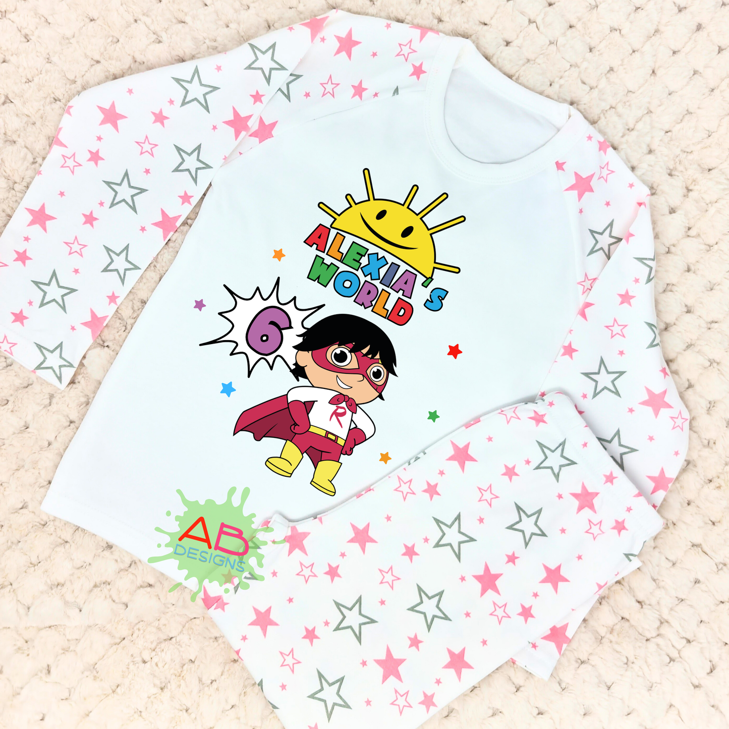 Birthday Pyjamas - Personalised Ryan's World Girls PJs