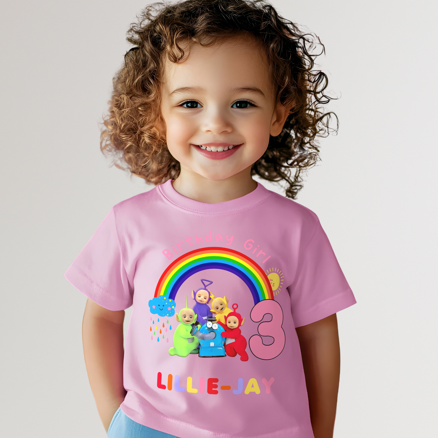 Birthday T-shirt with Name & Age - Custom Teletubbie Design