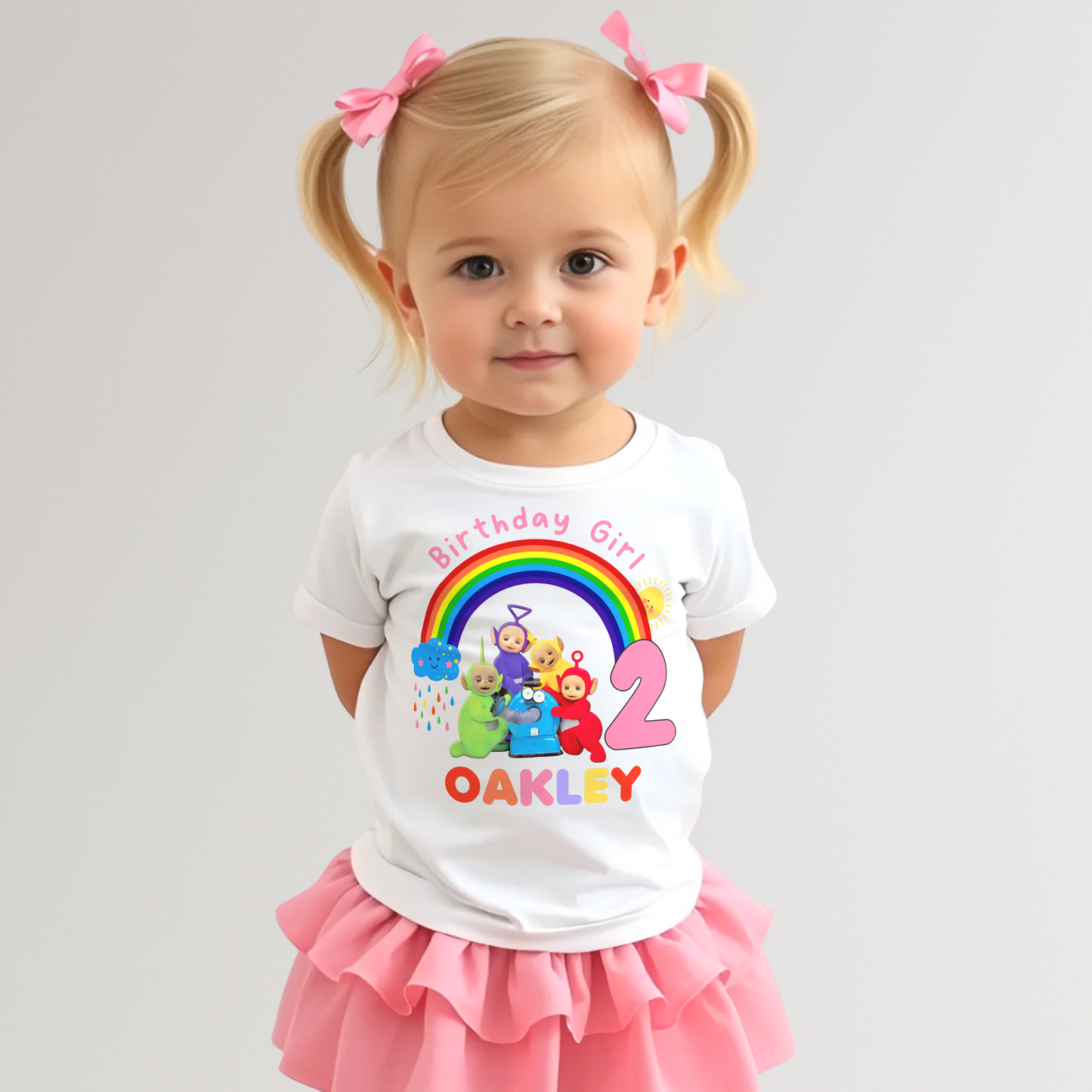 Birthday T-shirt with Name & Age - Custom Teletubbie Design
