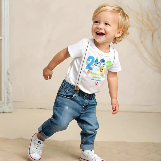 Baby Shark Birthday T-shirt: Birthday Shark T-shirt for Boys - Personalised Baby Shark Birthday Tee, personalised birthday shark top, baby shark birthday top