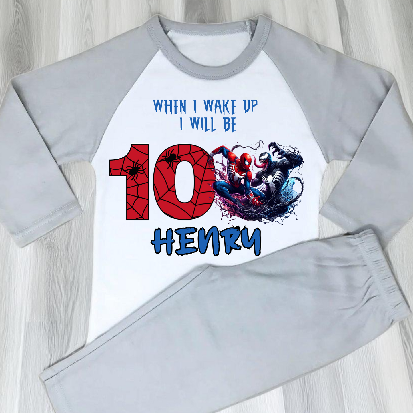 Spiderman and Venom Birthday Pyjamas, boys spiderman pyjamas, birthday spiderman pjs, personalised spiderman, spiderman birthday pjs