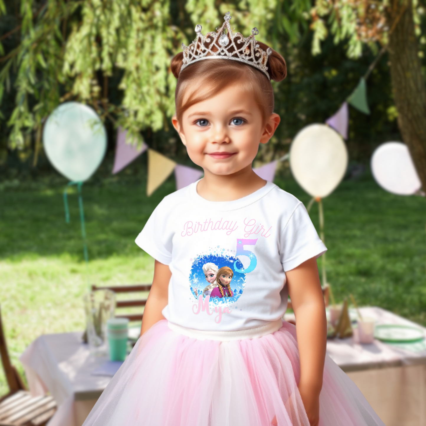 Birthday T-shirt for Girls - Personalised Elsa and Anna from Frozen