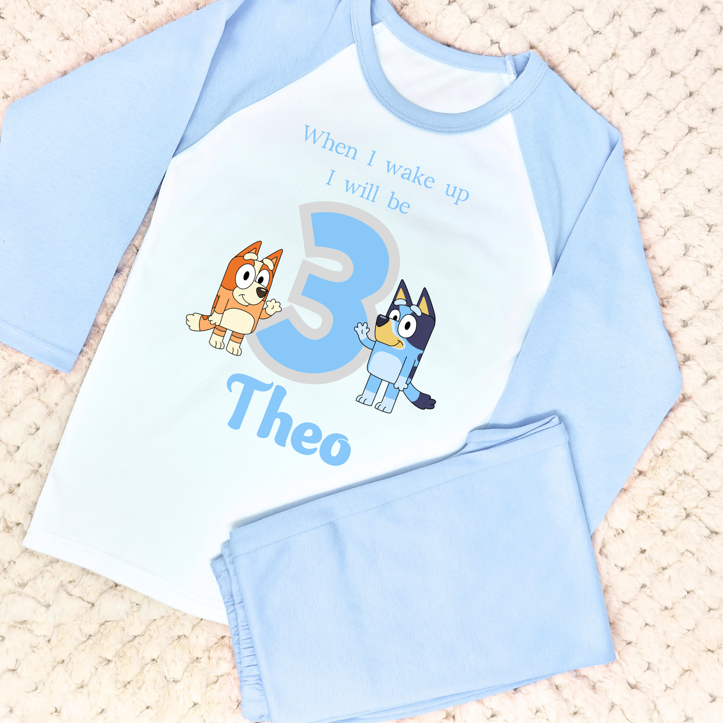 Bluey birthday pyjamas, personalised bluey, when i wake up bluey, bluey and bingo pyjamas, boys bluey birthday gift