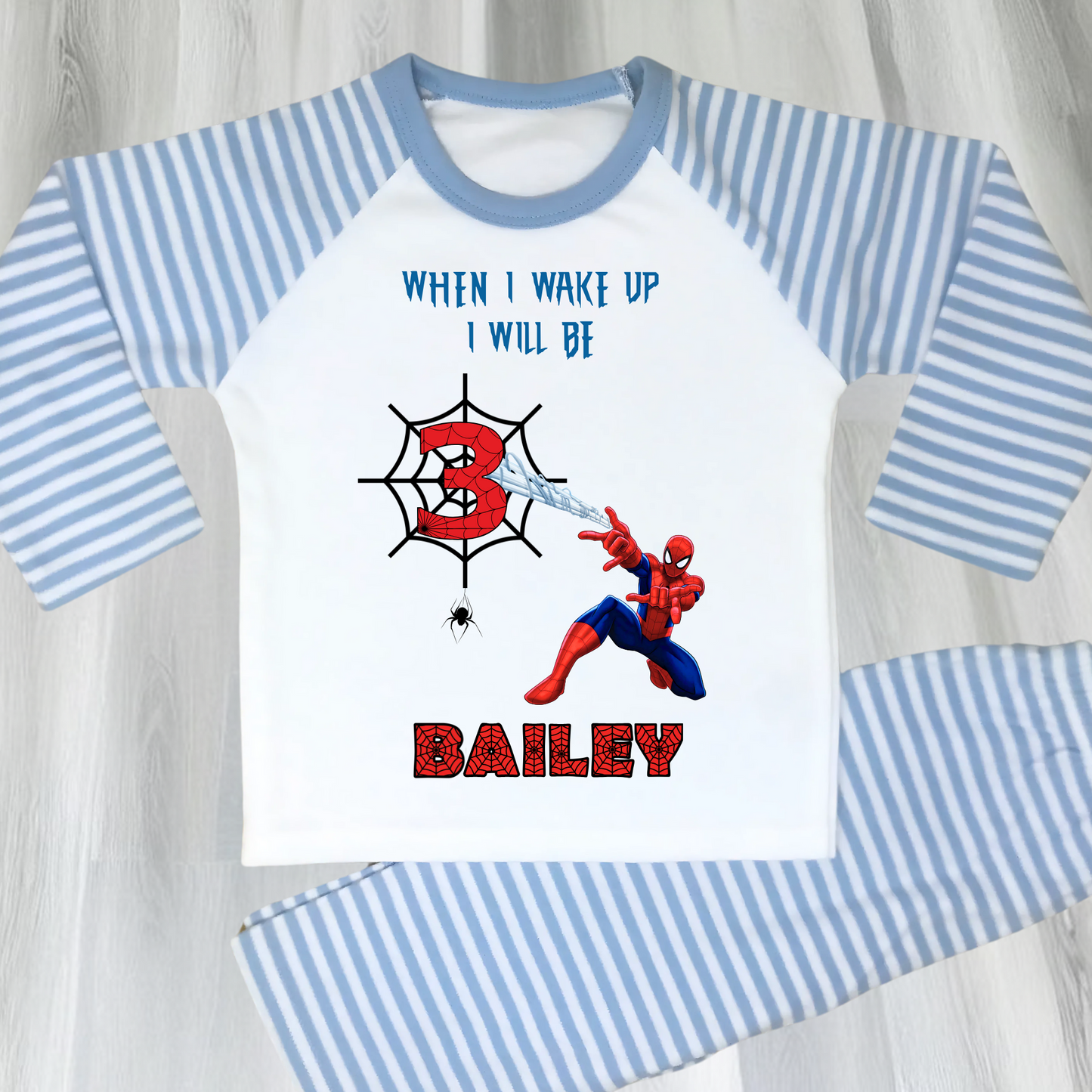 Spiderman Birthday Pyjamas - Boys Personalised Spiderman Birthday PJs, personalised spiderman birthday pyjamas, spidery birthday pjs personalised, spiderman birthday pjs