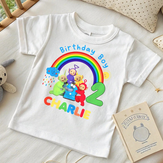 Boys Teletubbies Birthday T-shirt with Personalisation - any name and age. Personalised 2nd 1st 3rd birthday tee, birthday boy top custom