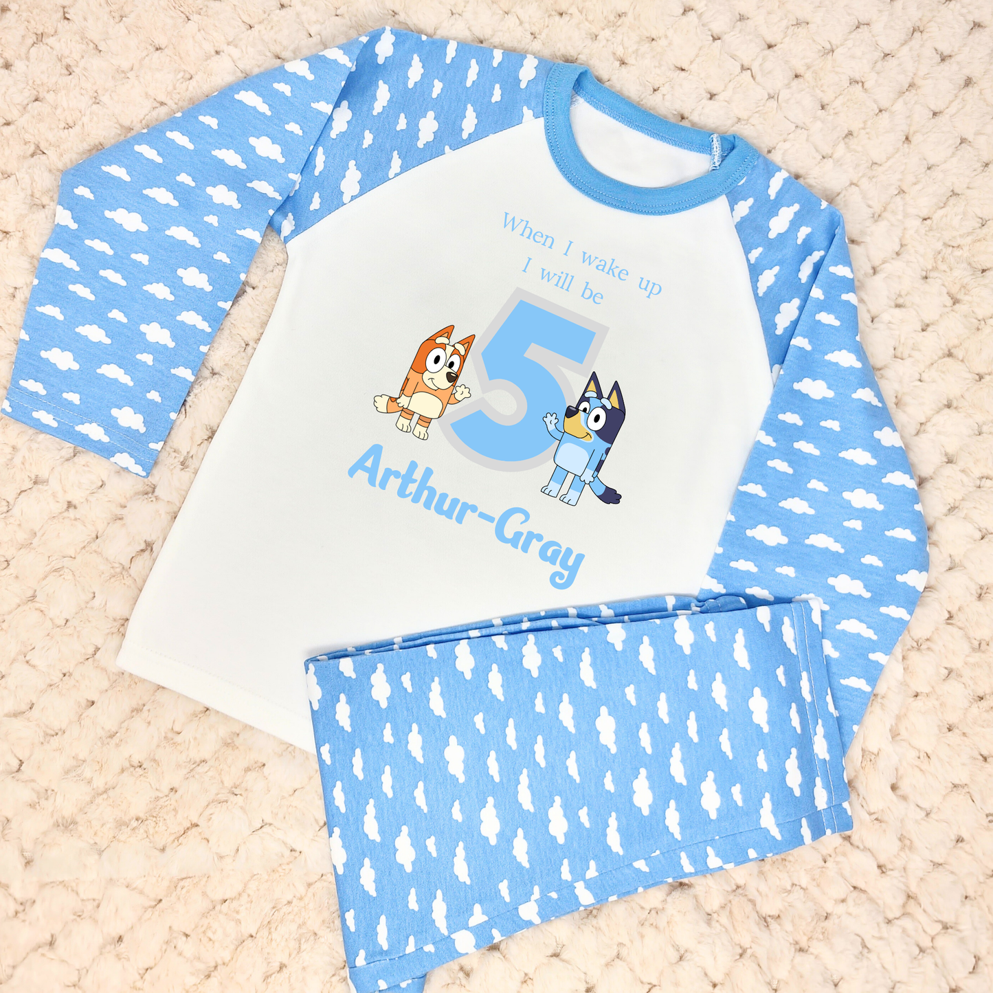 ersonalised bluey, when i wake up bluey, bluey and bingo pyjamas, boys bluey birthday gift