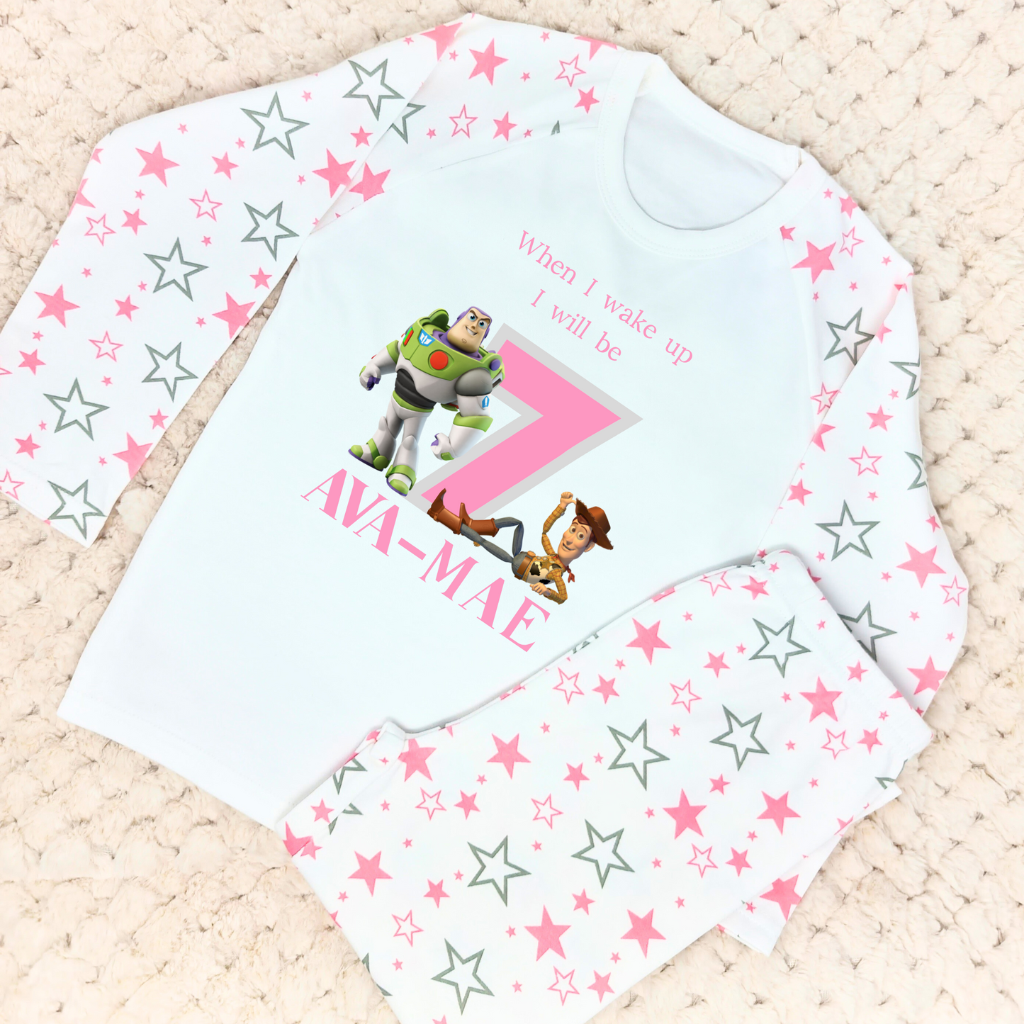 Girls Personalised Toy Story's Buzz and Woody Birthday Pyjamas - any name and age
