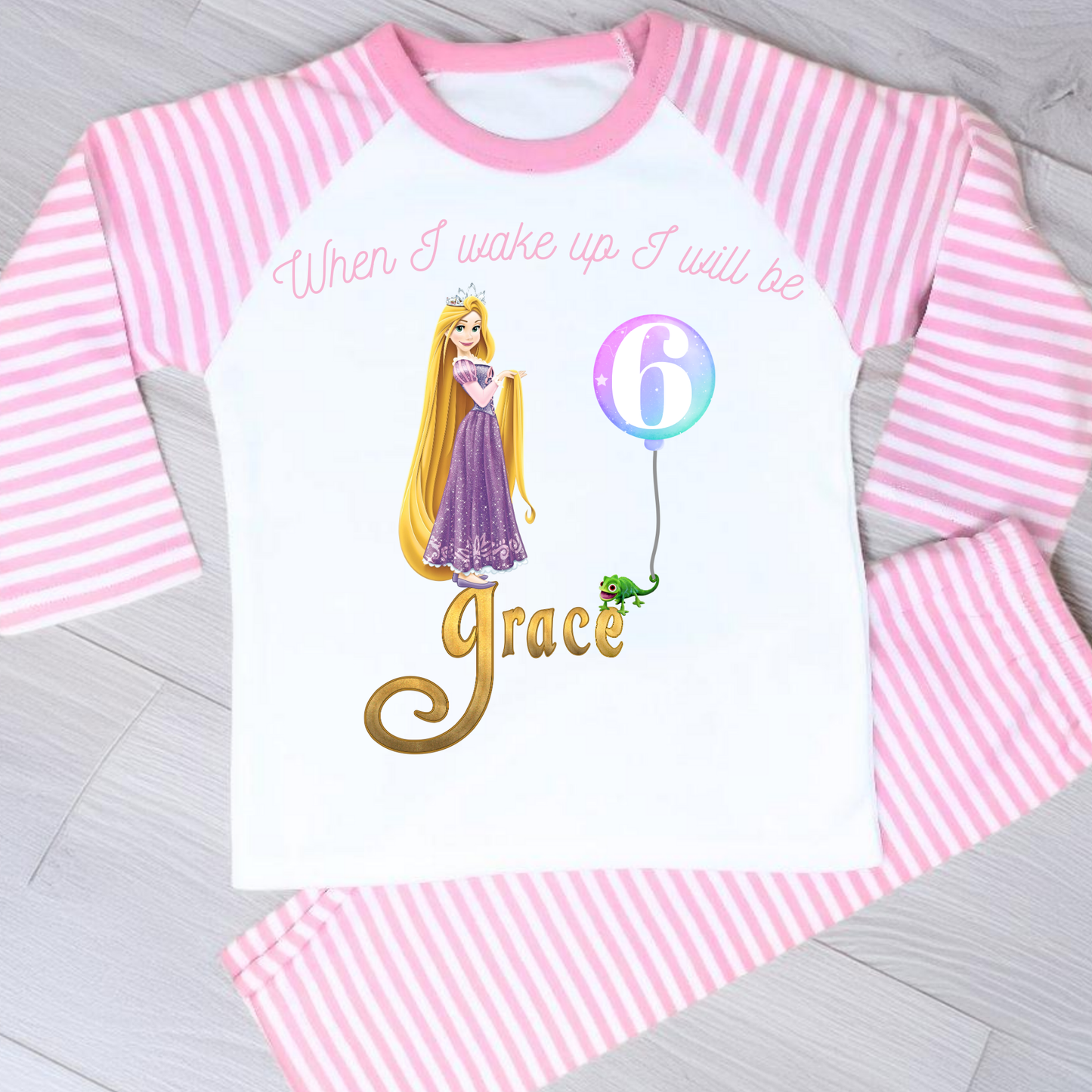 Repunzel birthday pyjamas, tangled birthday gift, when i wake up Repunzel Tangled, Tangled birthday pjs