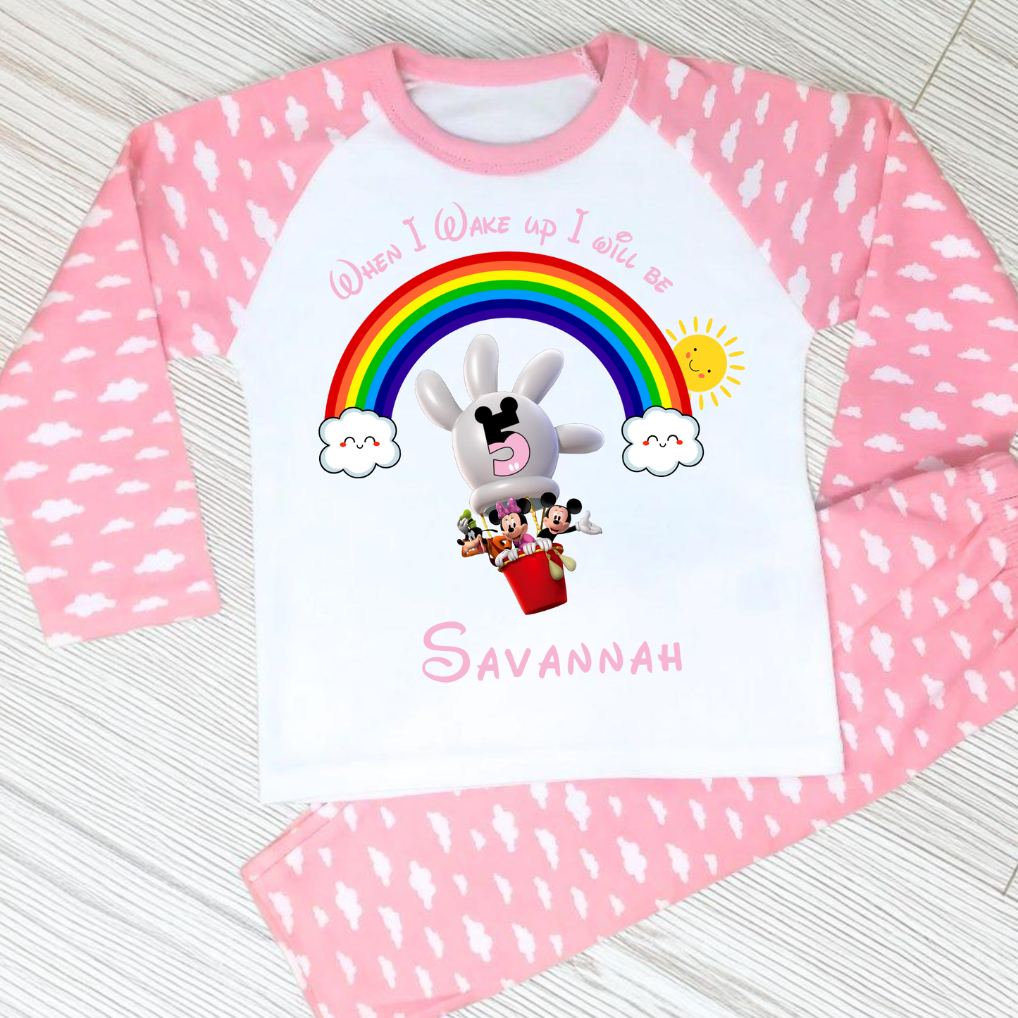 Mickey Mouse Clubhouse Birthday Pyjamas for Girls - Personalised Mickey's Clubhouse Nightwear, when I wake up Mickies clubhouse, personalised mickie clubhouse birthday pjs, mickie mouse personalise birthday pajamas