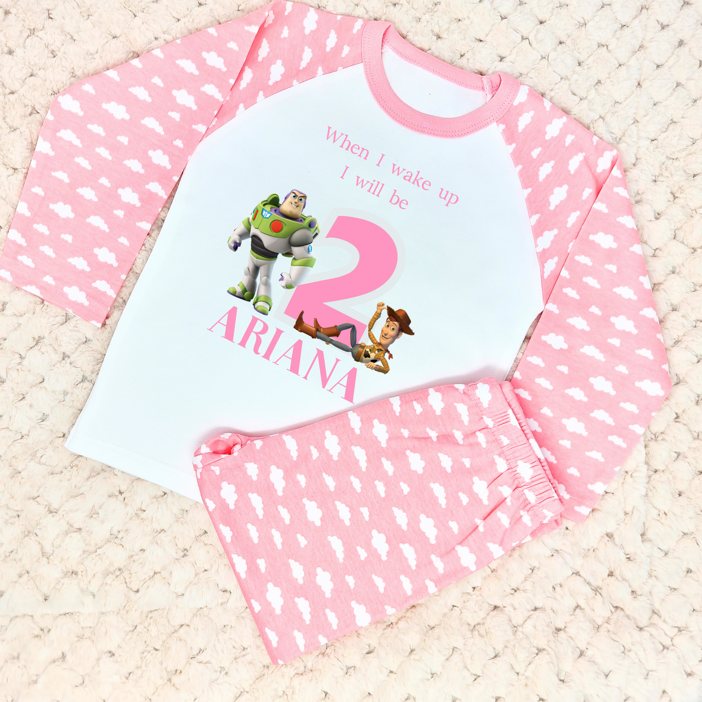 Girls Personalised Toy Story's Buzz and Woody Birthday Pyjamas - any name and age