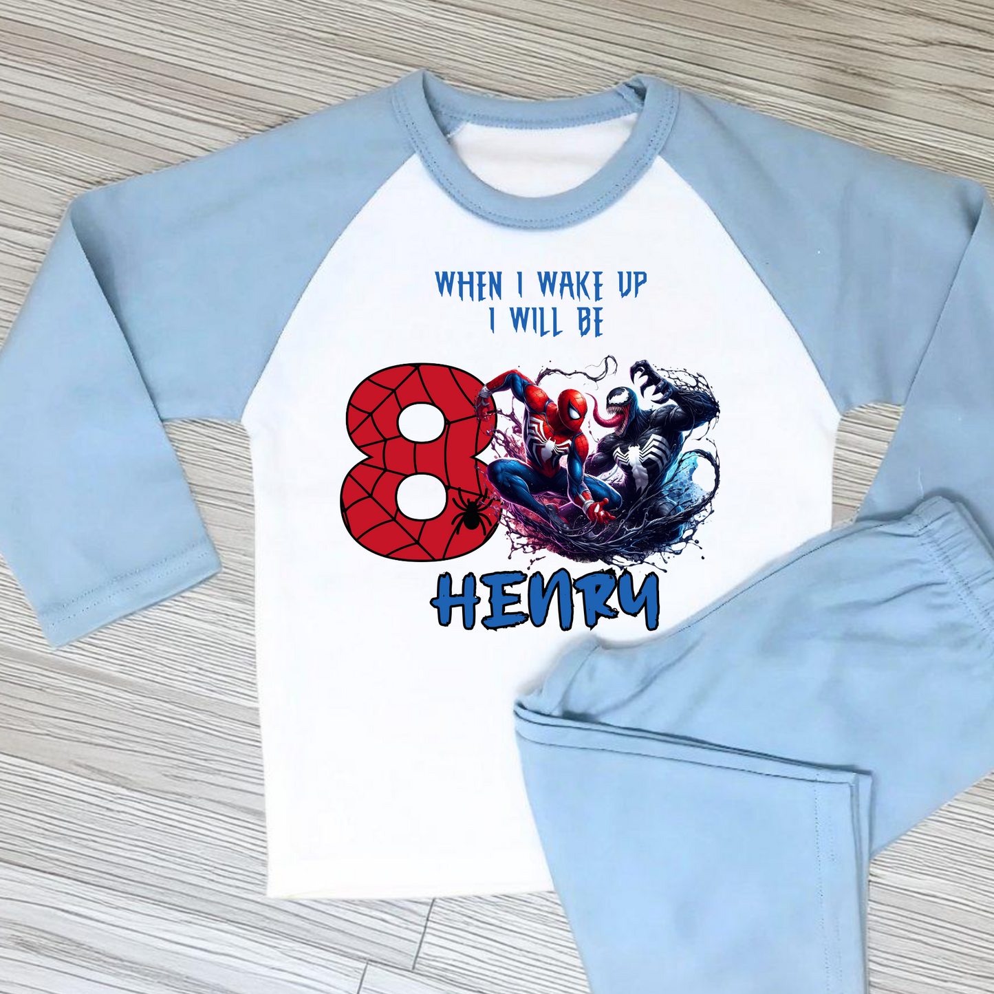 Spiderman and Venom Birthday Pyjamas, boys spiderman pyjamas, birthday spiderman pjs, personalised spiderman, spiderman birthday pjs