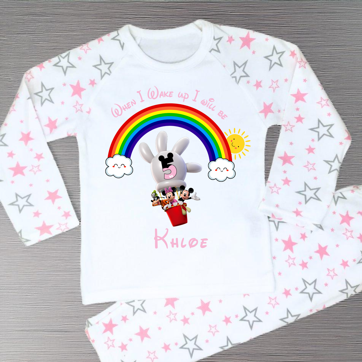 Mickey Mouse Clubhouse Birthday Pyjamas for Girls - Personalised Mickey's Clubhouse Nightwear, when I wake up Mickies clubhouse, personalised mickie clubhouse birthday pjs, mickie mouse personalise birthday pajamas