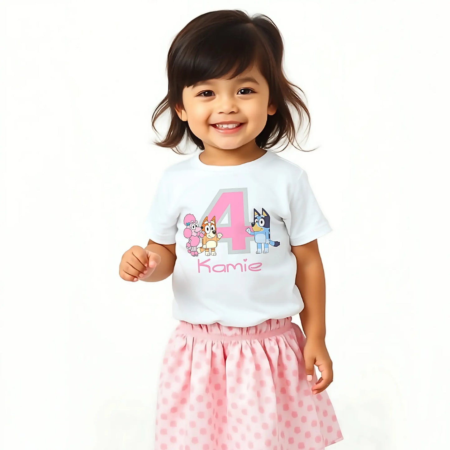 Girls Personalised Bluey Birthday T-shirt - any name and age